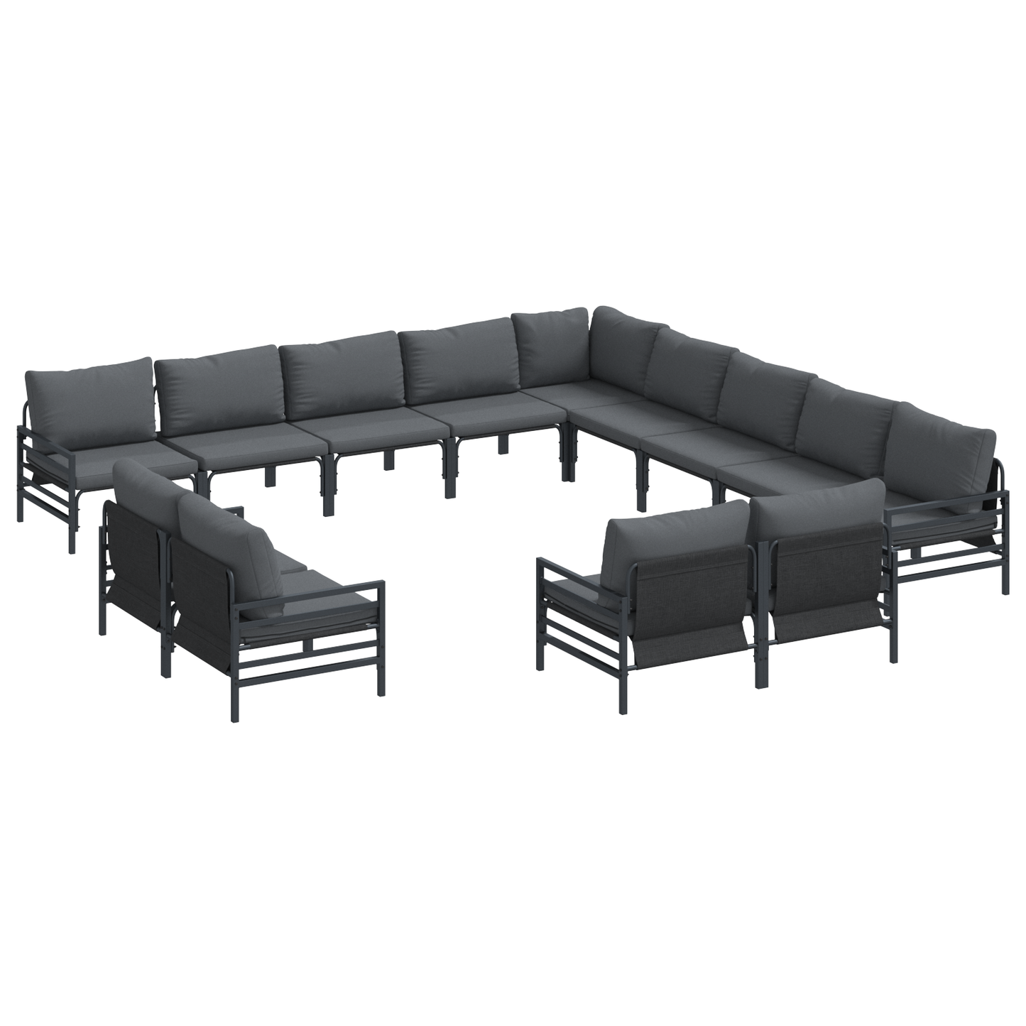 Hagesofa Set med pute 13 pcs Svart Stål