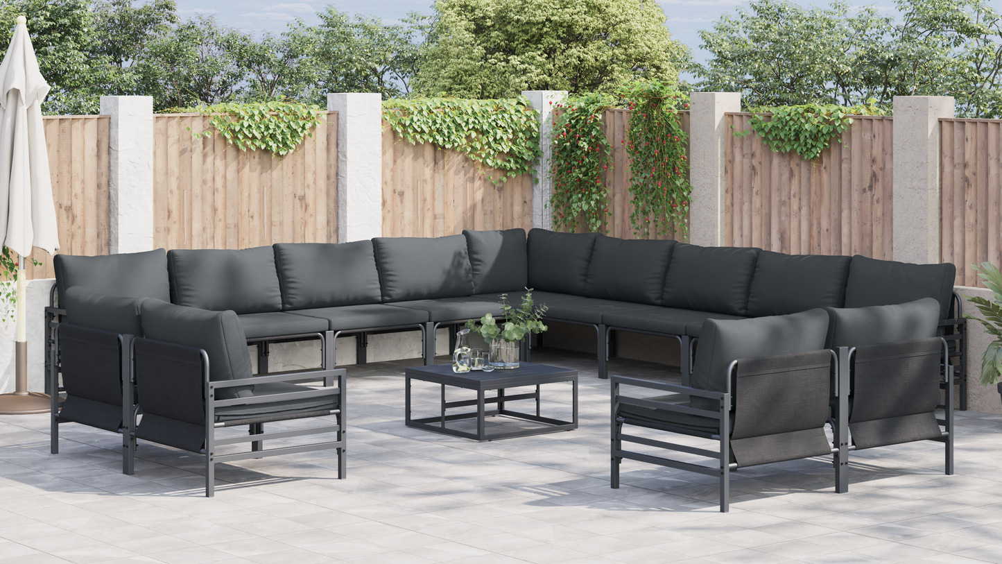 Hagesofa Set med pute 13 pcs Svart Stål