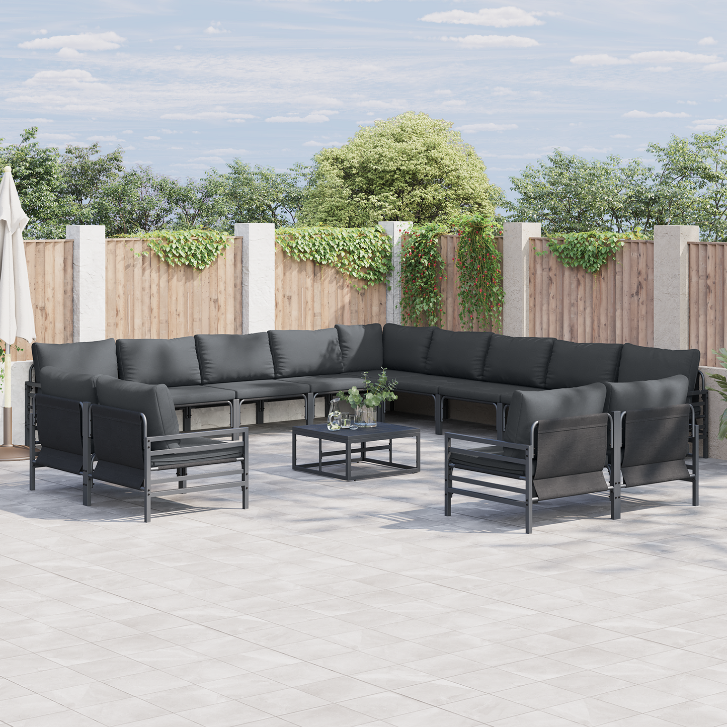 Hagesofa Set med pute 13 pcs Svart Stål