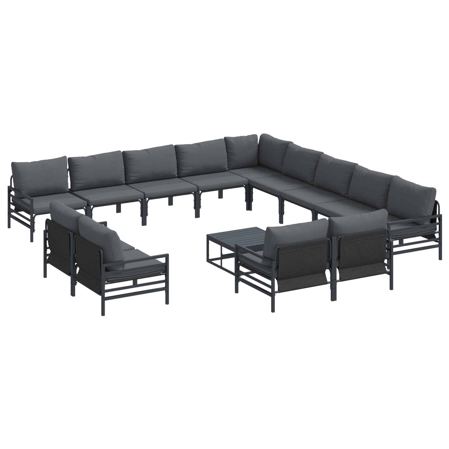 Hagesofa Set med pute 14 pcs Svart Stål