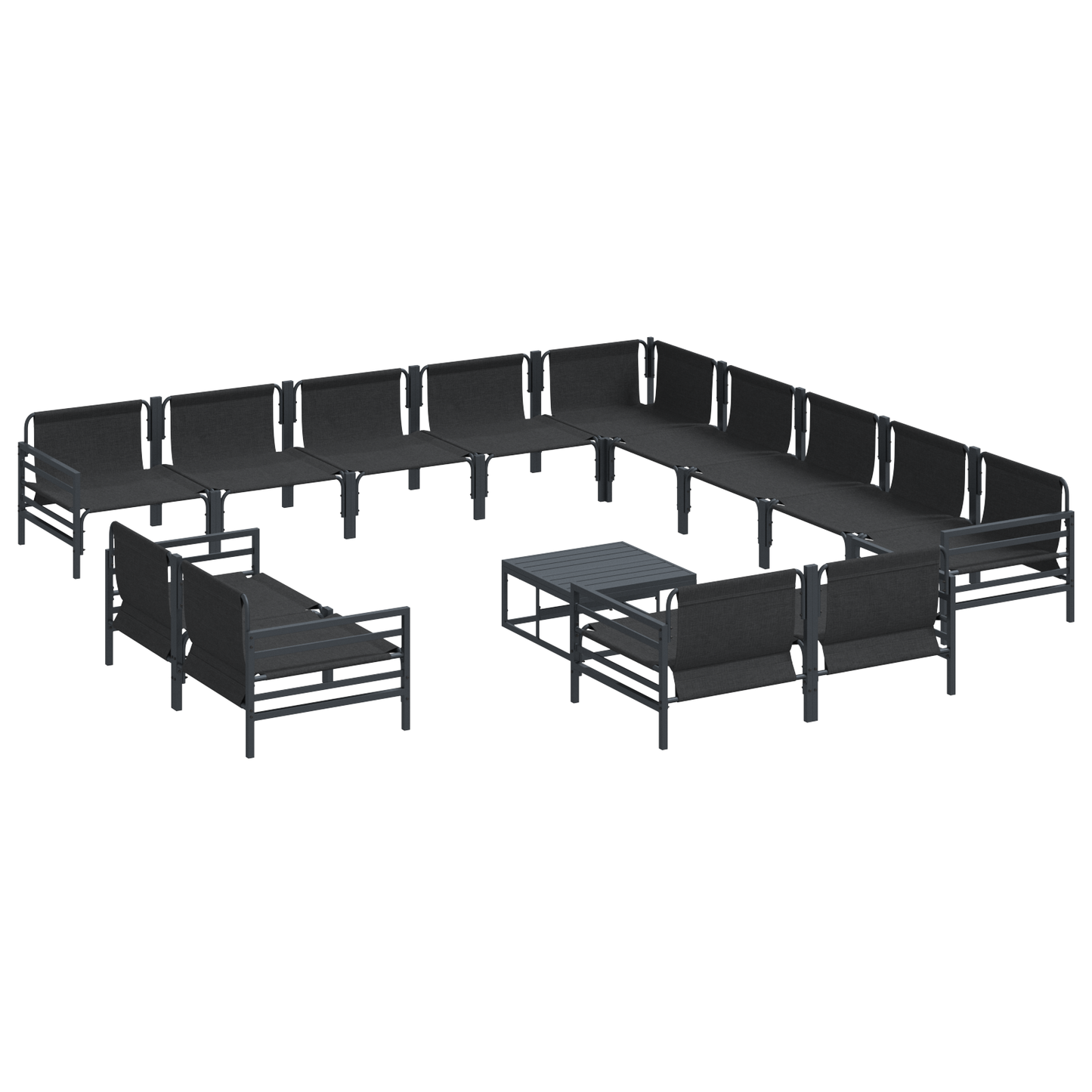 Hagesofa Set med pute 14 pcs Svart Stål