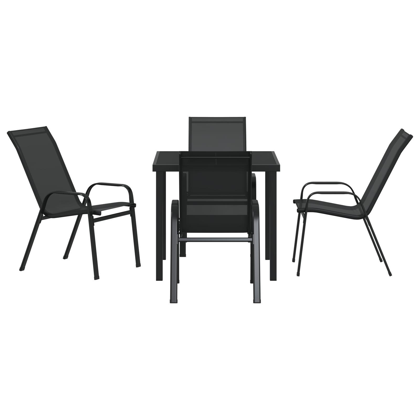 Hage Spisegruppe 5 pcs Svart Textilene og stål