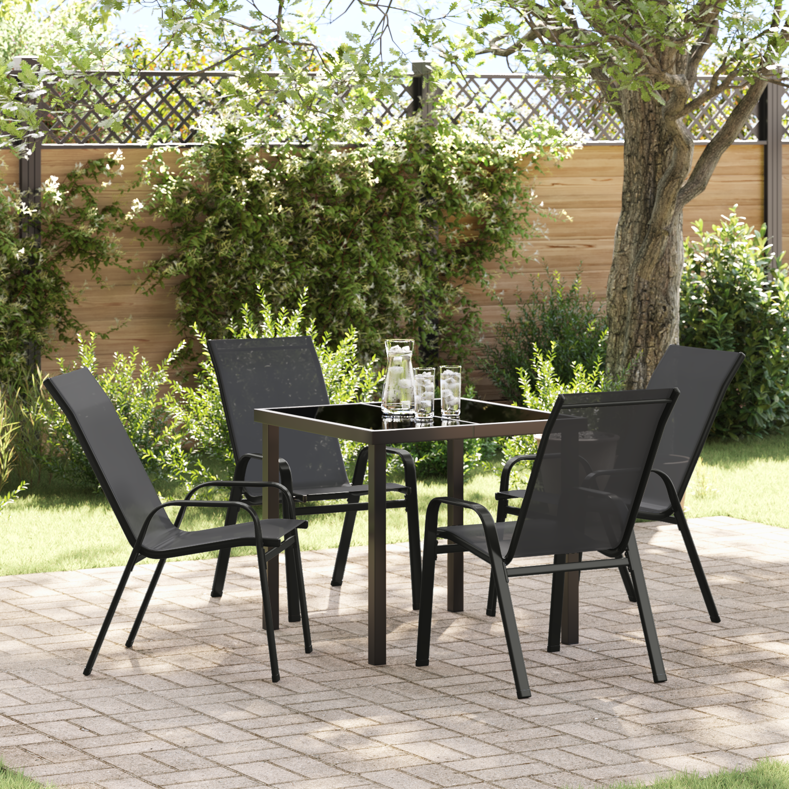 Hage Spisegruppe 5 pcs Svart Textilene og stål