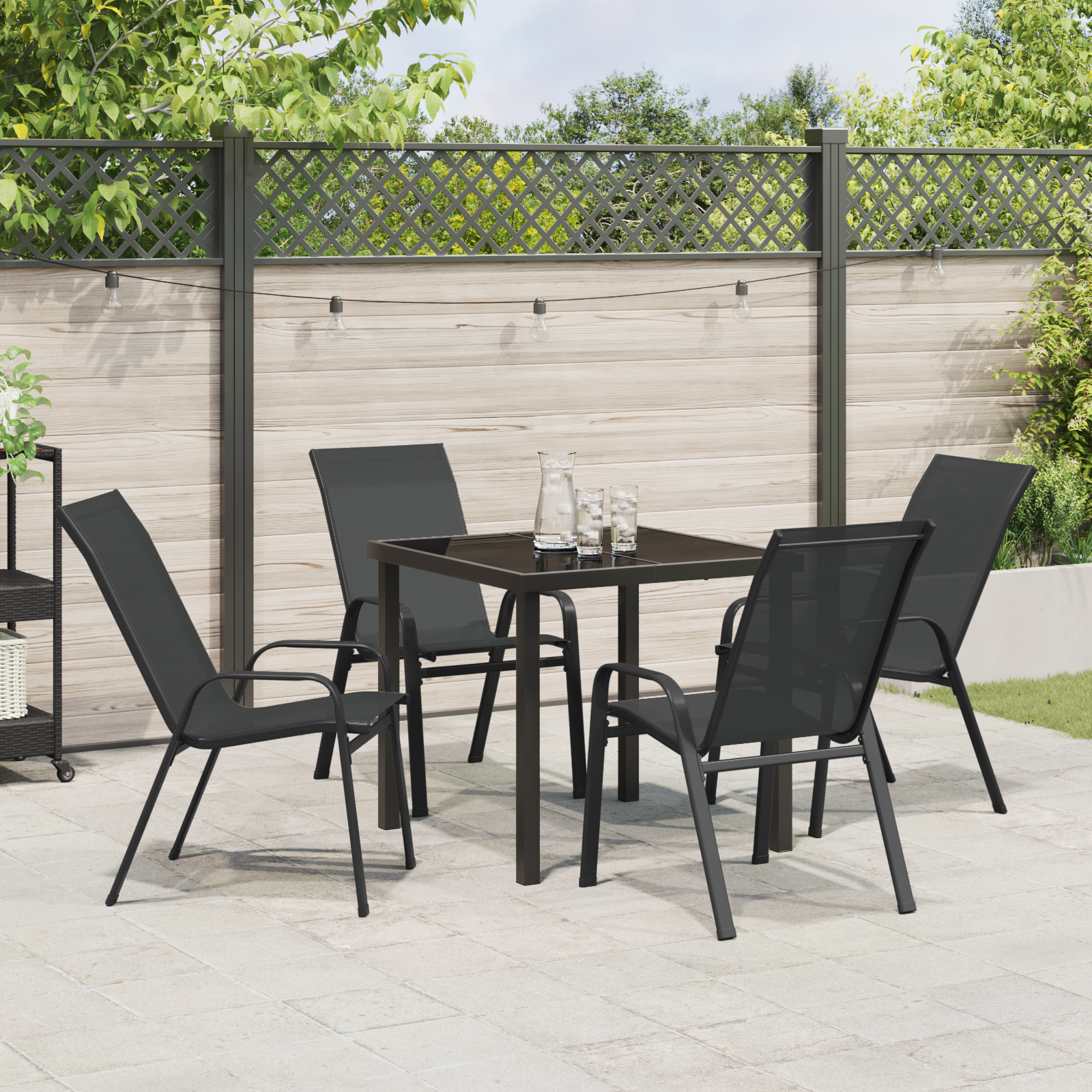 Hage Spisegruppe 5 pcs Svart Textilene og stål