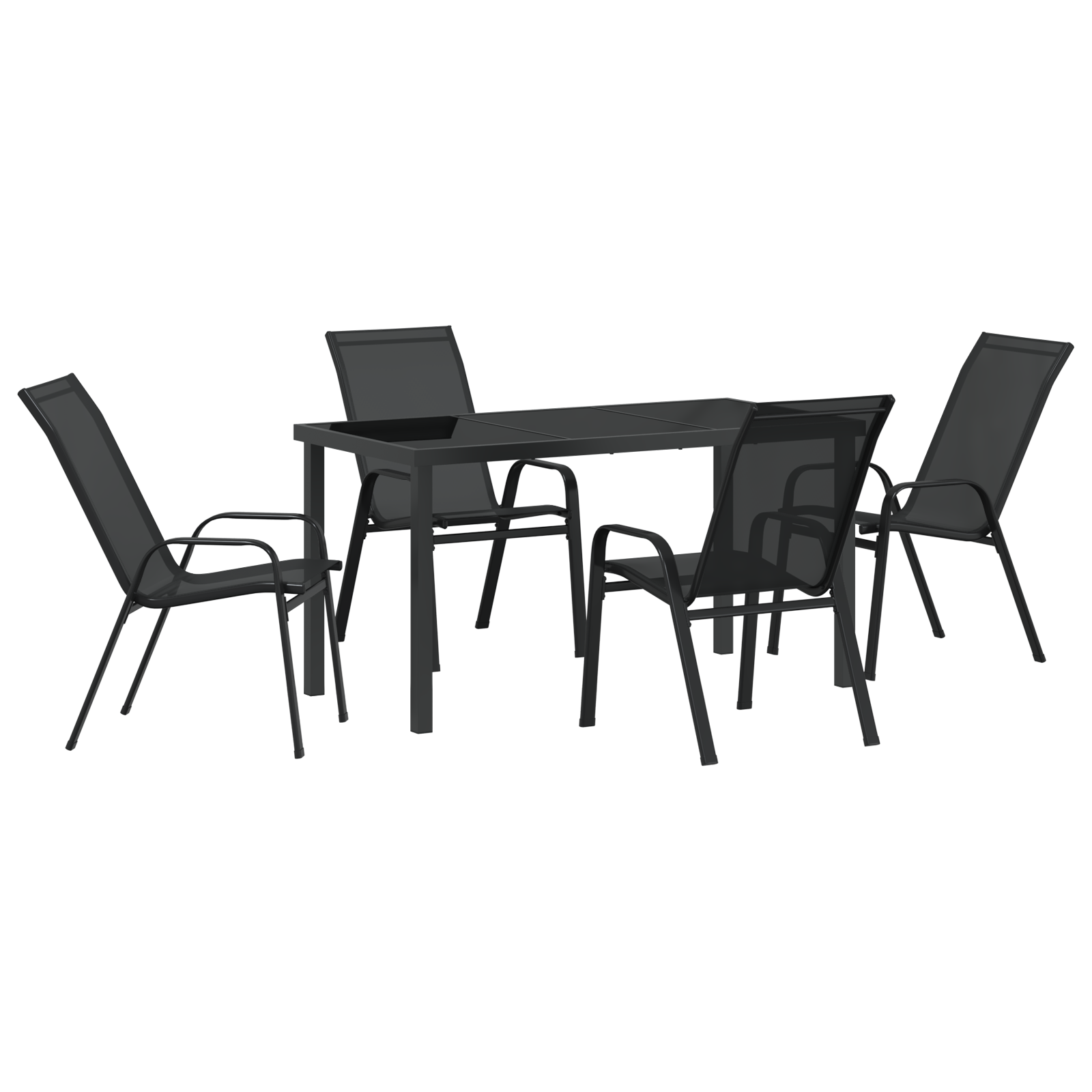 Hage Spisegruppe 5 pcs Svart Textilene og stål