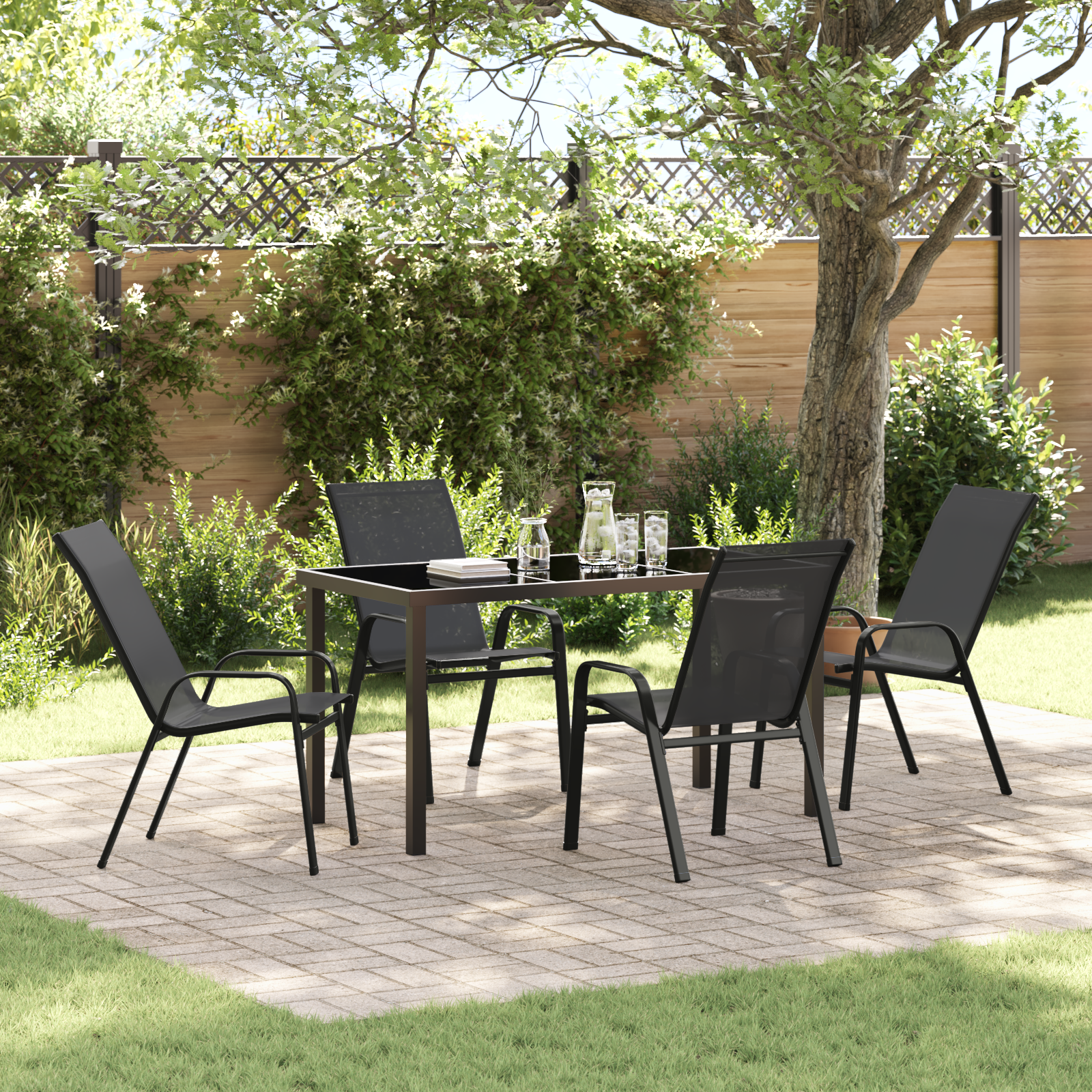 Hage Spisegruppe 5 pcs Svart Textilene og stål
