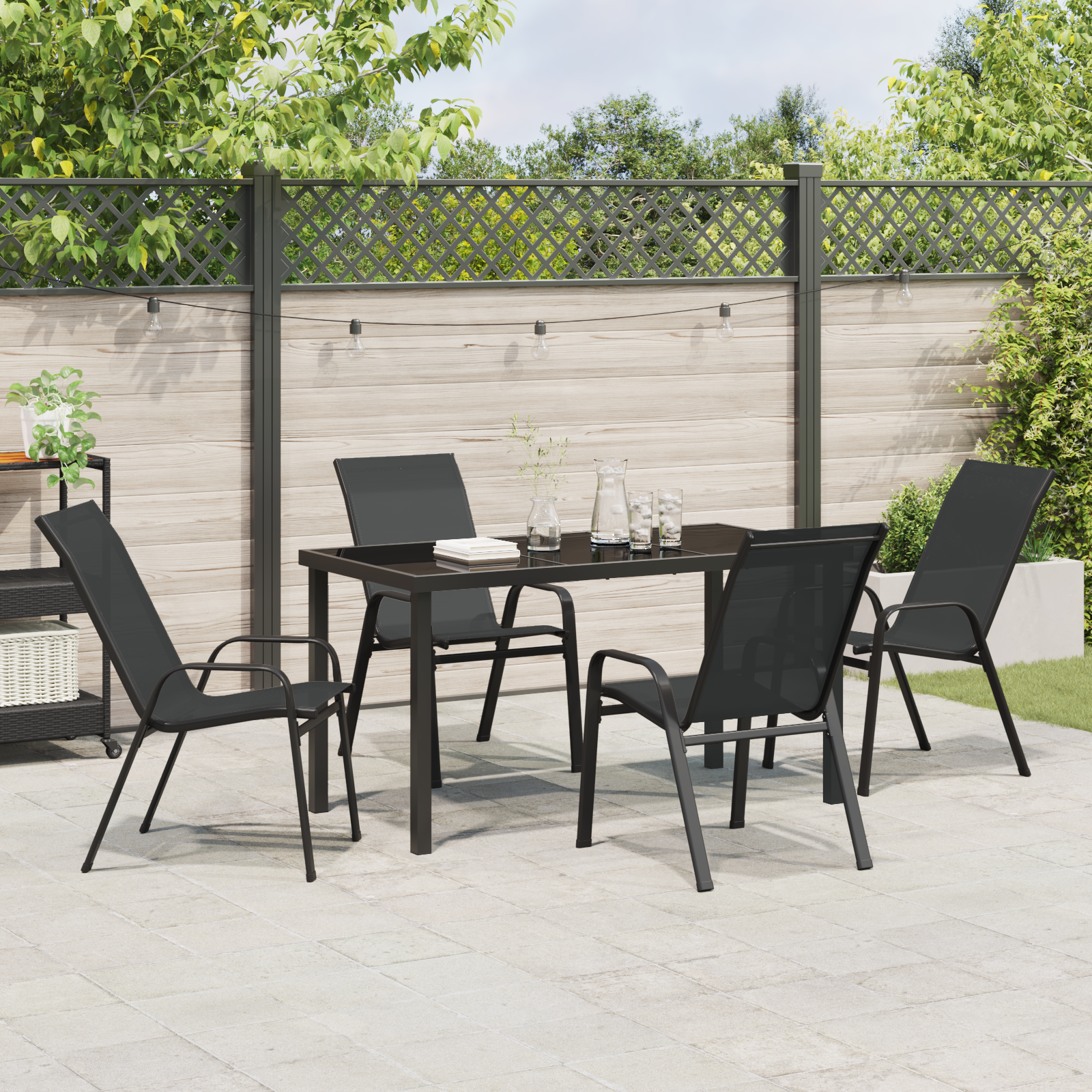 Hage Spisegruppe 5 pcs Svart Textilene og stål