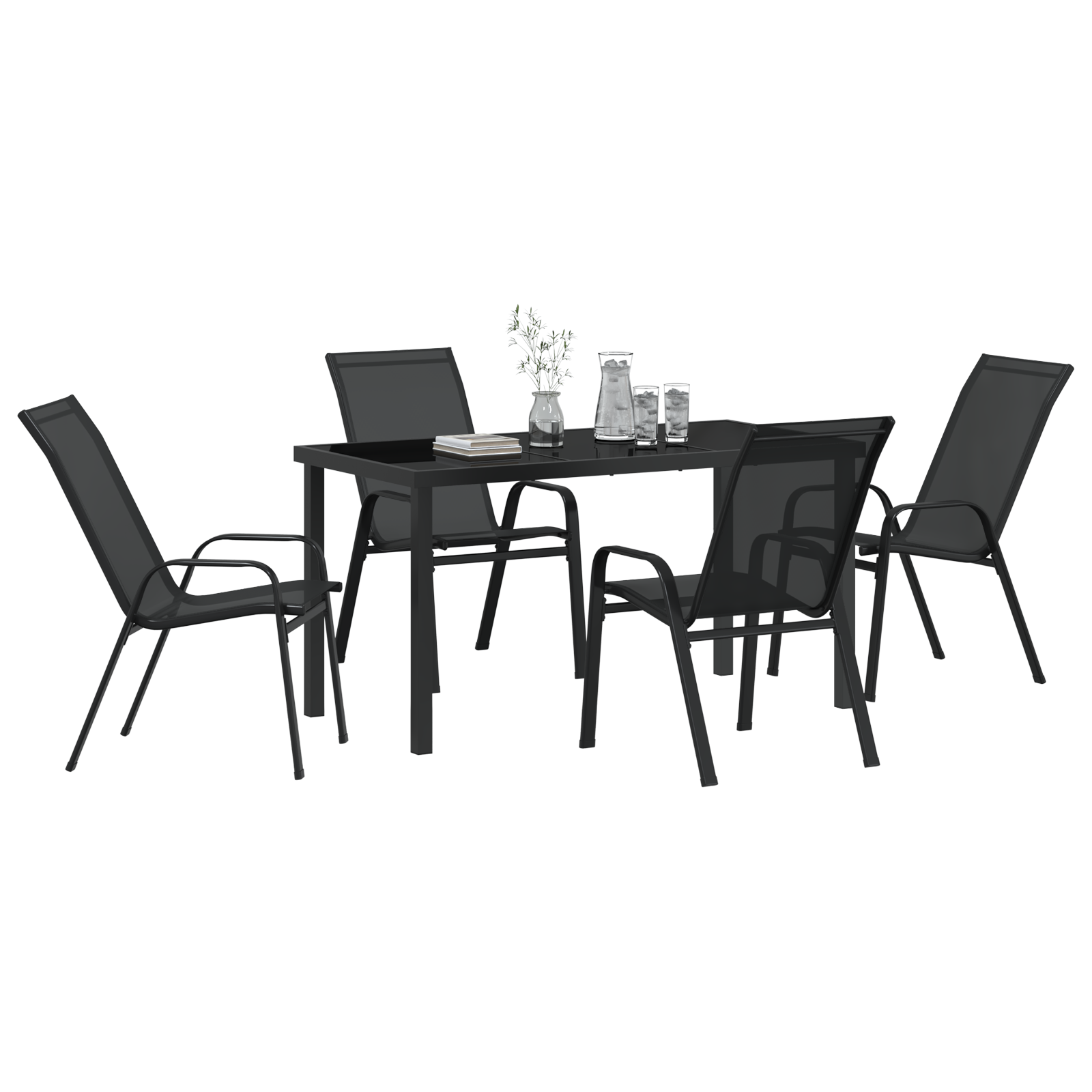 Hage Spisegruppe 5 pcs Svart Textilene og stål