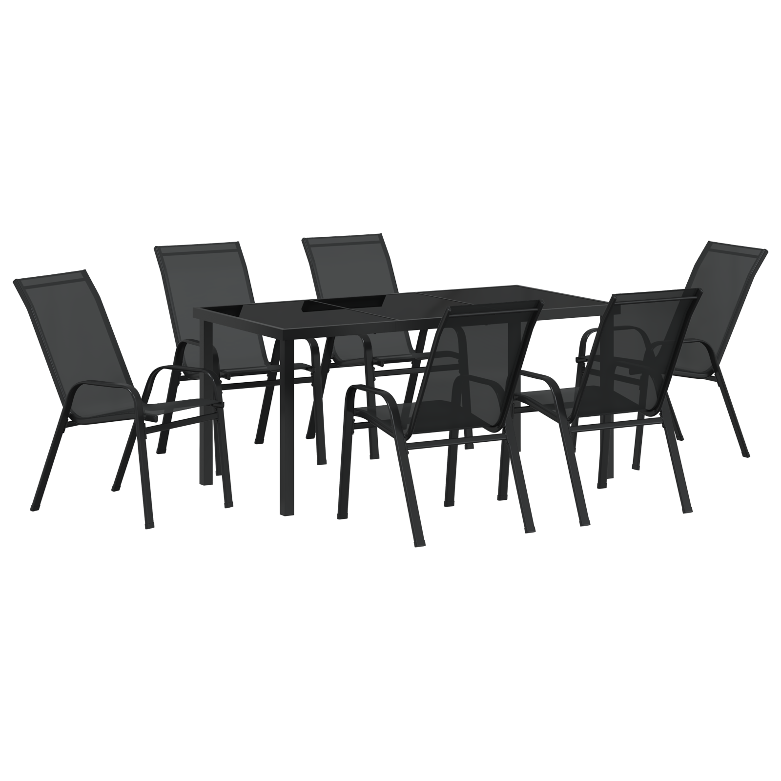 Hage Spisegruppe 7 pcs Svart Textilene og stål