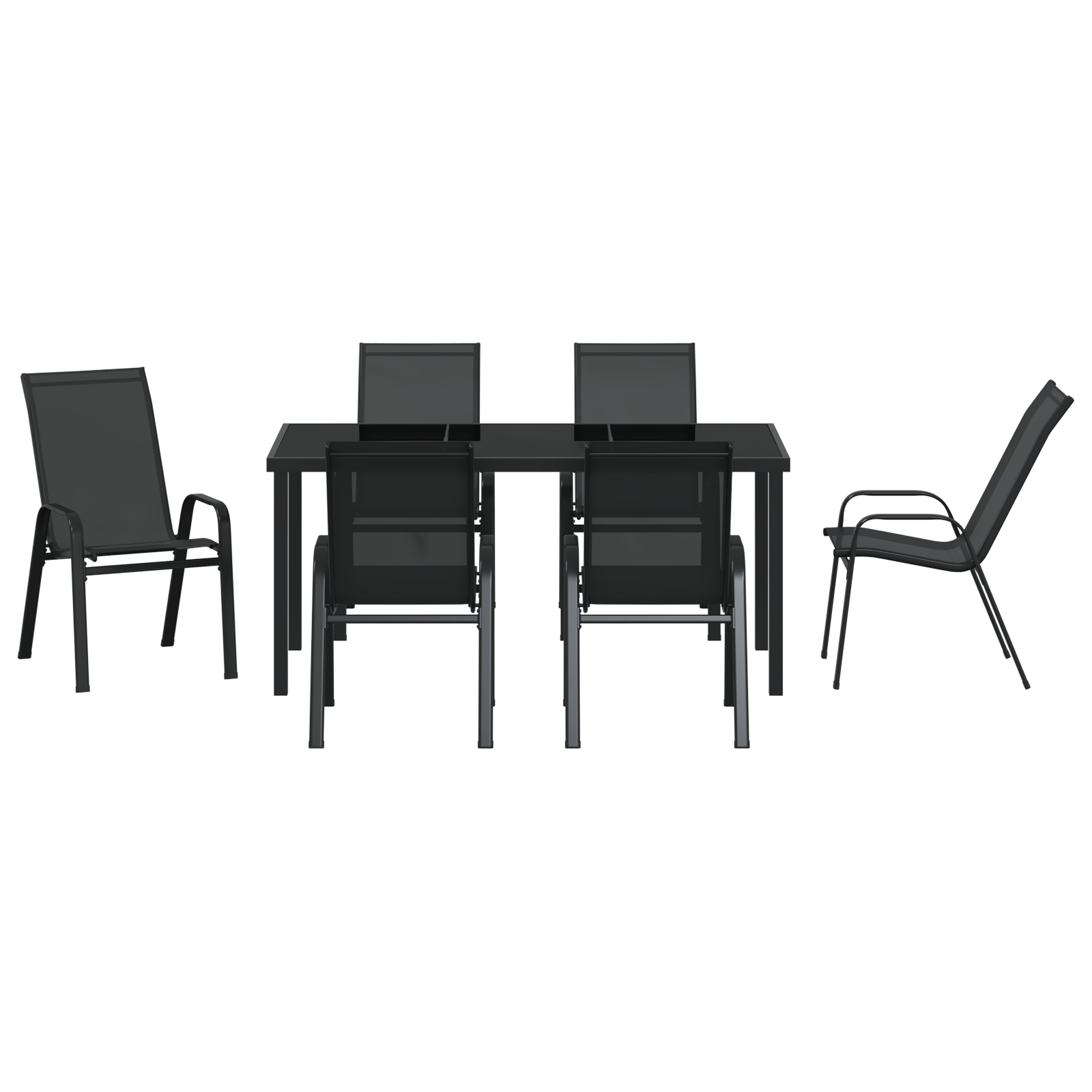 Hage Spisegruppe 7 pcs Svart Textilene og stål