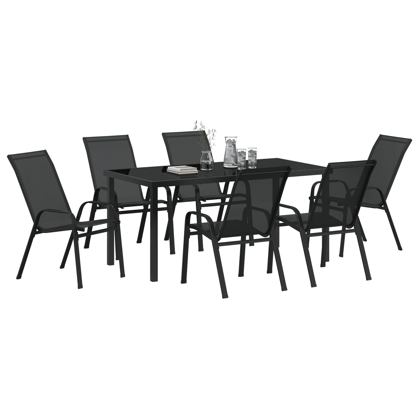 Hage Spisegruppe 7 pcs Svart Textilene og stål