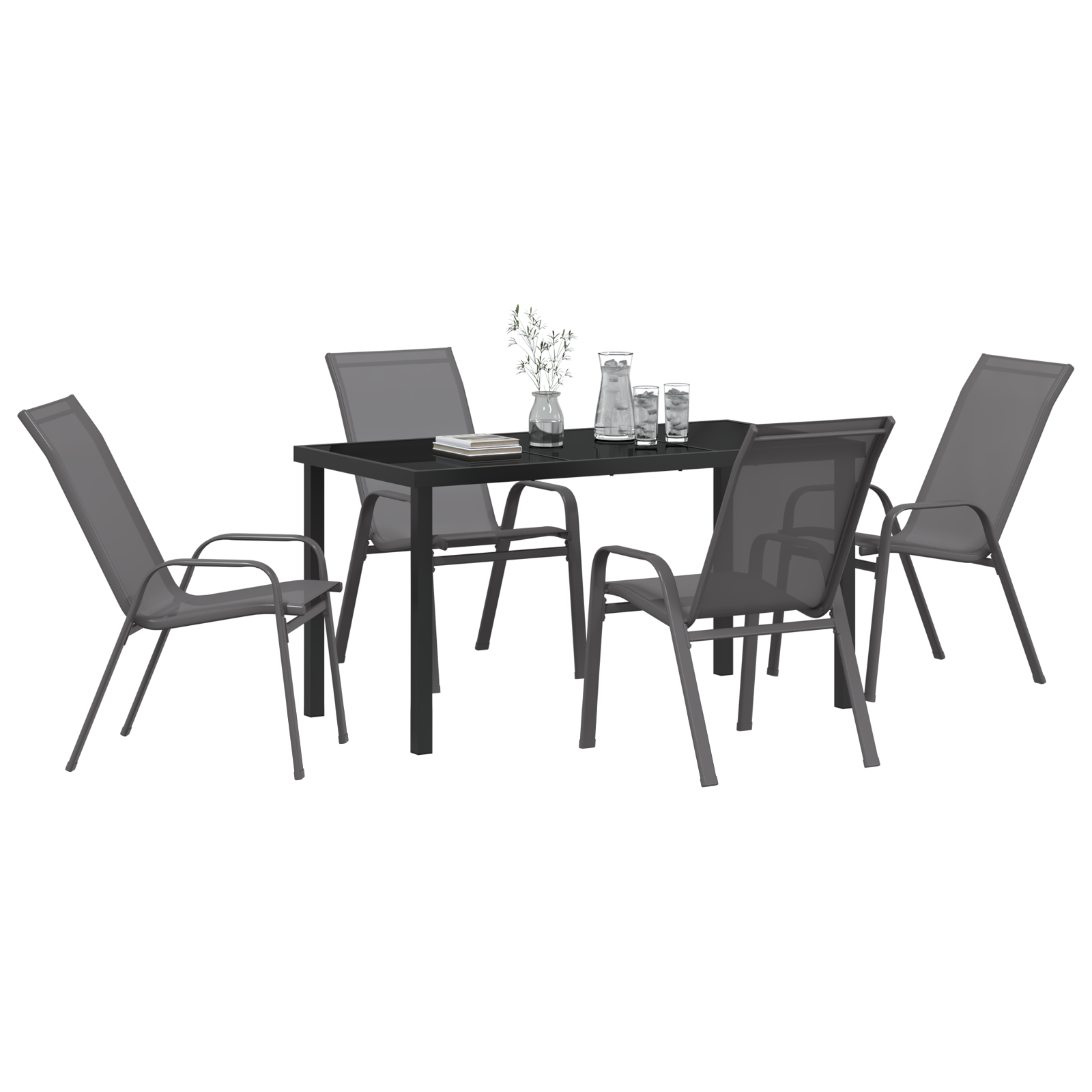 Hage Spisegruppe 5 pcs Grå Textilene og stål