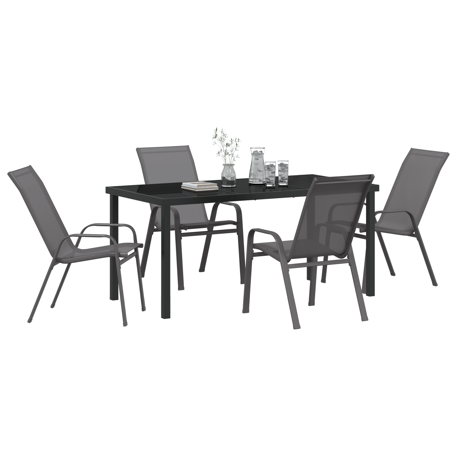 Hage Spisegruppe 5 pcs Grå Textilene og stål