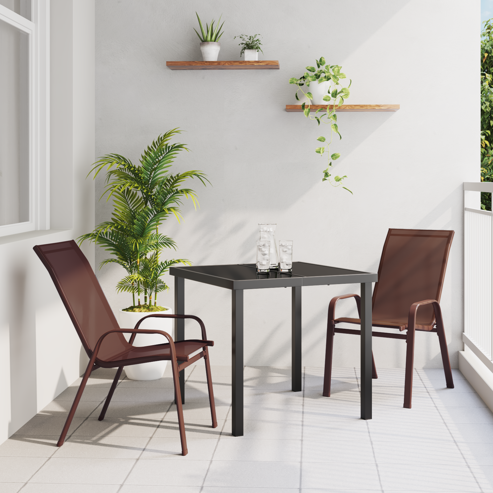 Hage Spisegruppe 3 pcs Brun Textilene og stål