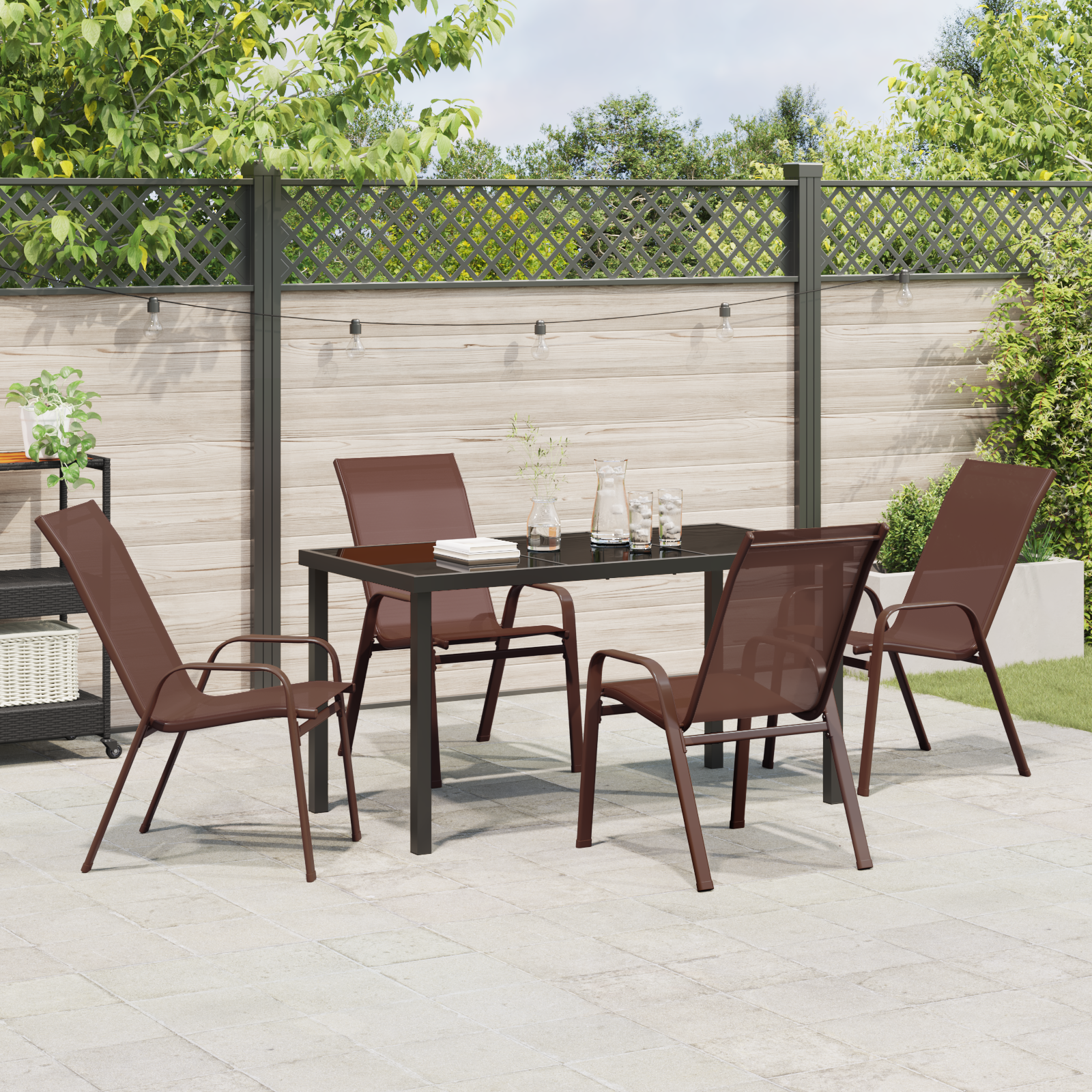 Hage Spisegruppe 5 pcs Brun Textilene og stål