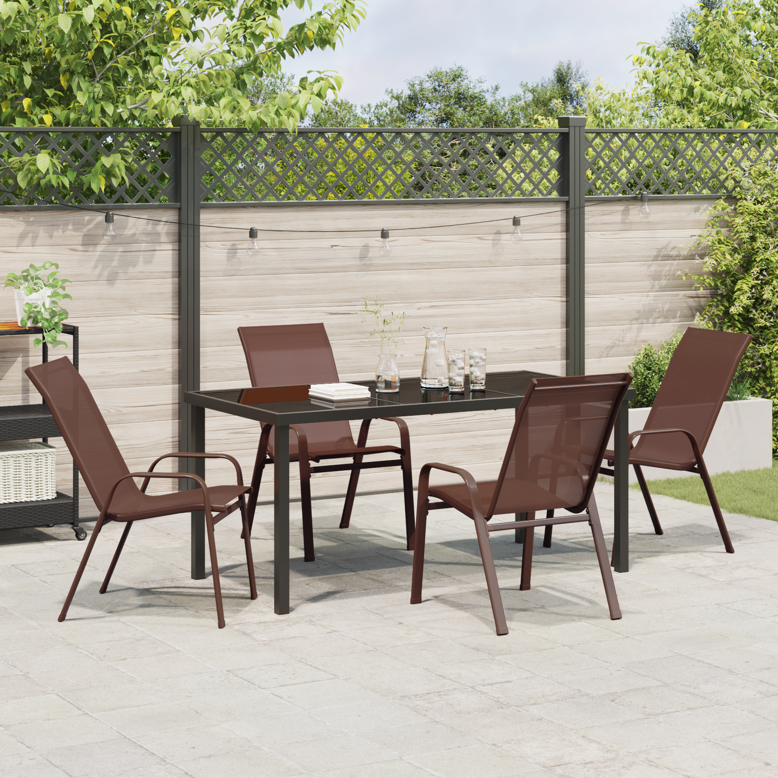 Hage Spisegruppe 5 pcs Brun Textilene og stål