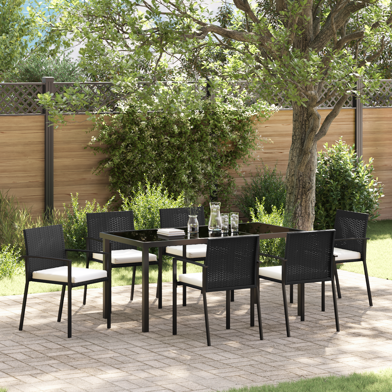 Hage Spisegruppe 7 pcs Svart Poly rattan