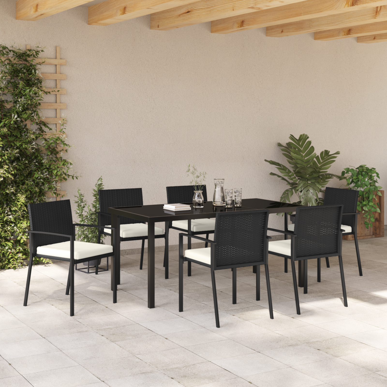 Hage Spisegruppe 7 pcs Svart Poly rattan