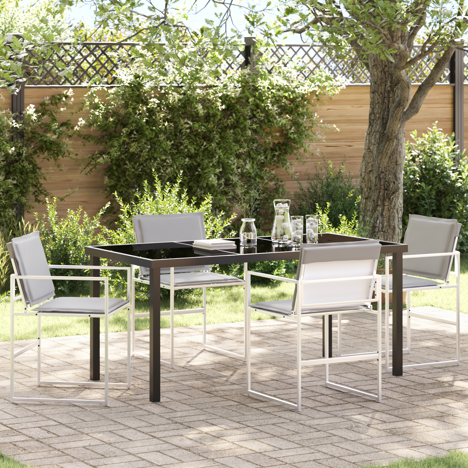 Hage Spisegruppe 5 pcs Hvit 160 x 80 x 73 cm Textilene og stål
