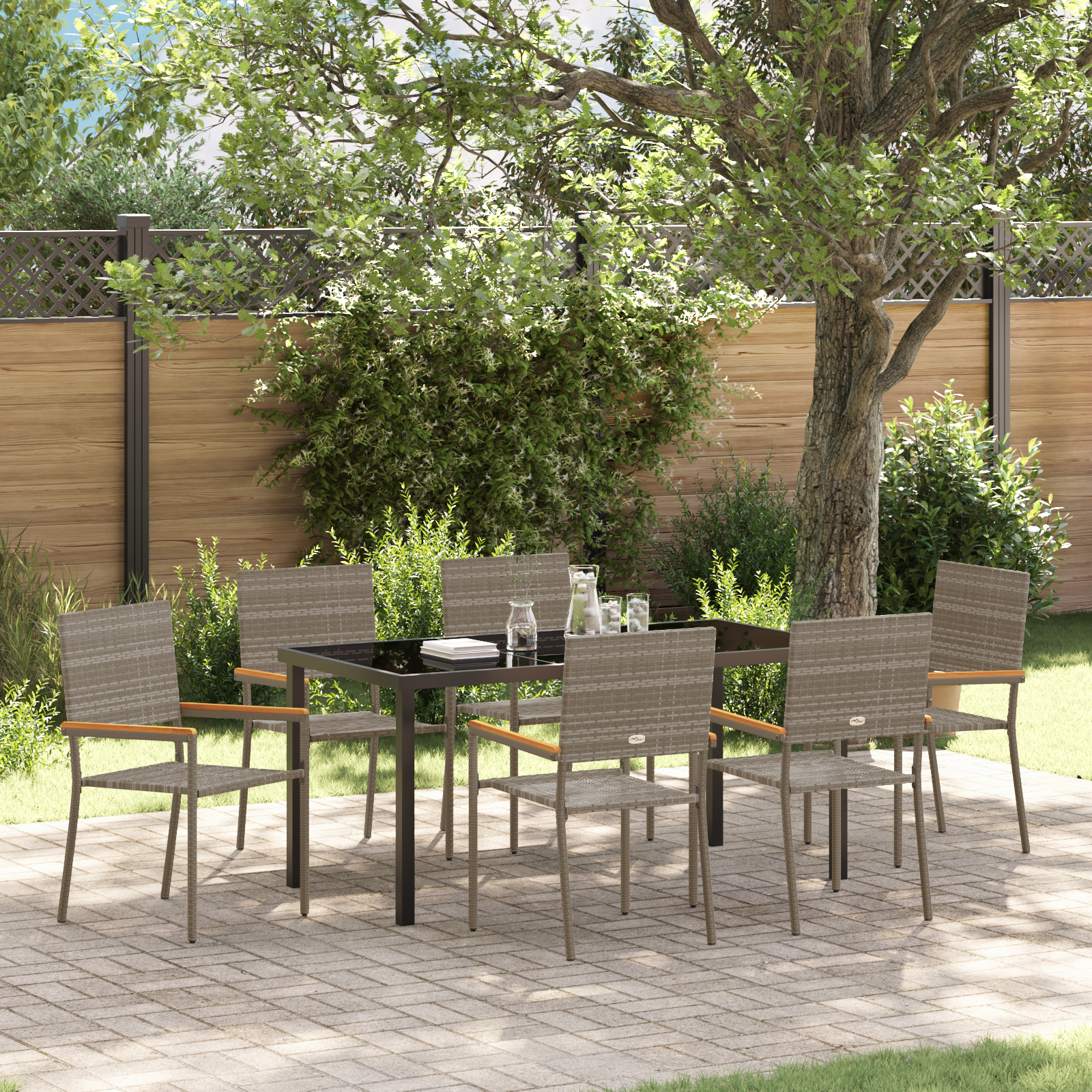 Hage Spisegruppe 7 pcs Grå Poly rattan