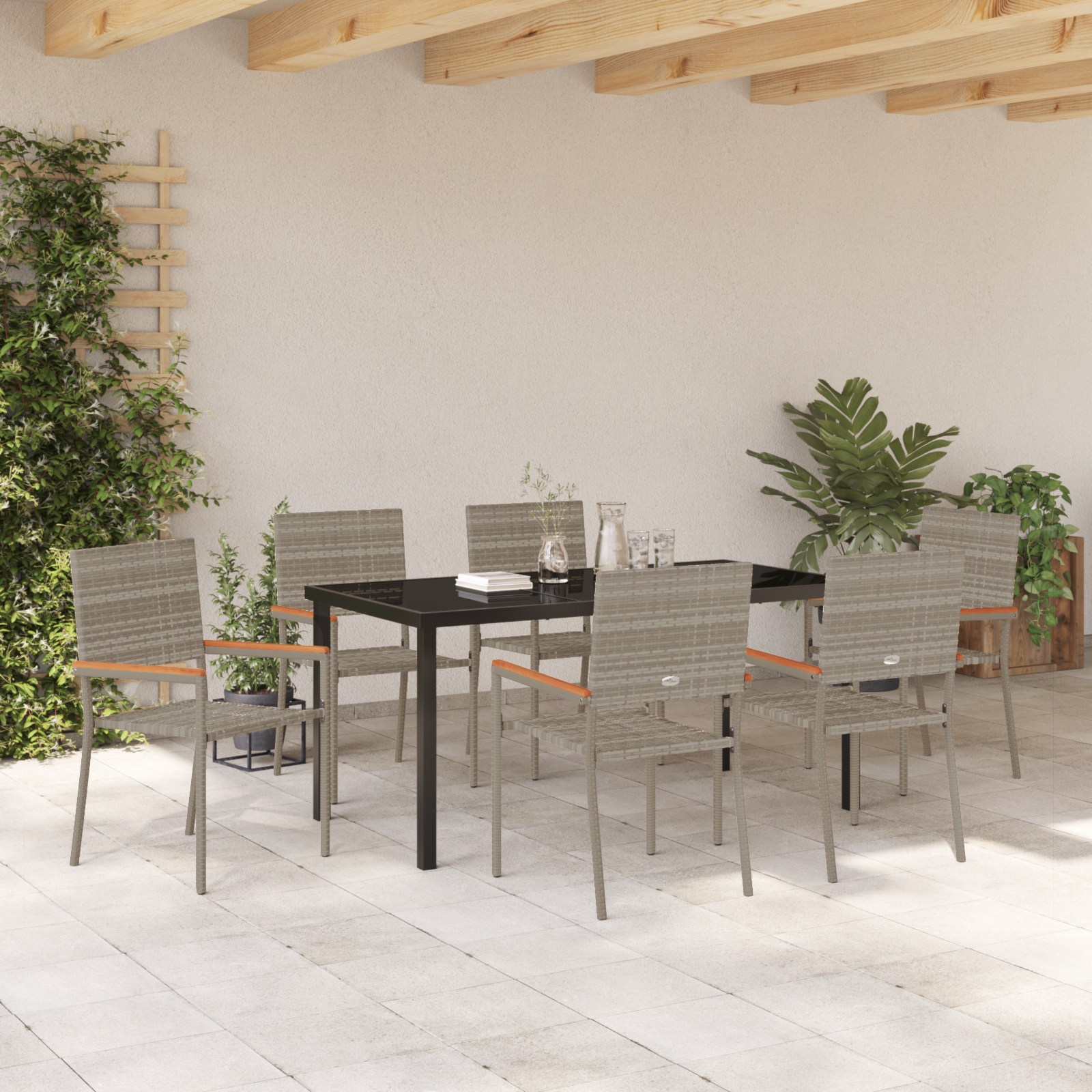 Hage Spisegruppe 7 pcs Grå Poly rattan