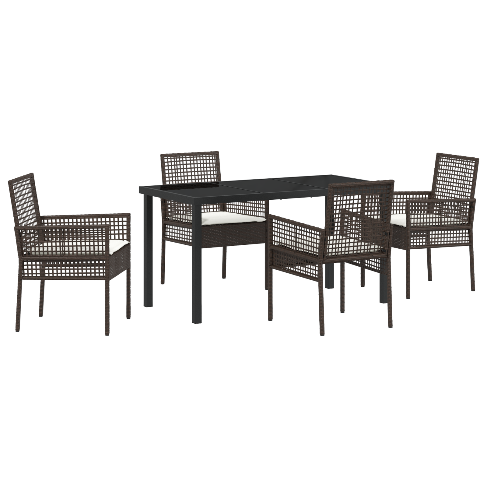 Hage Spisegruppe med pute 5 pcs Brun Poly rattan