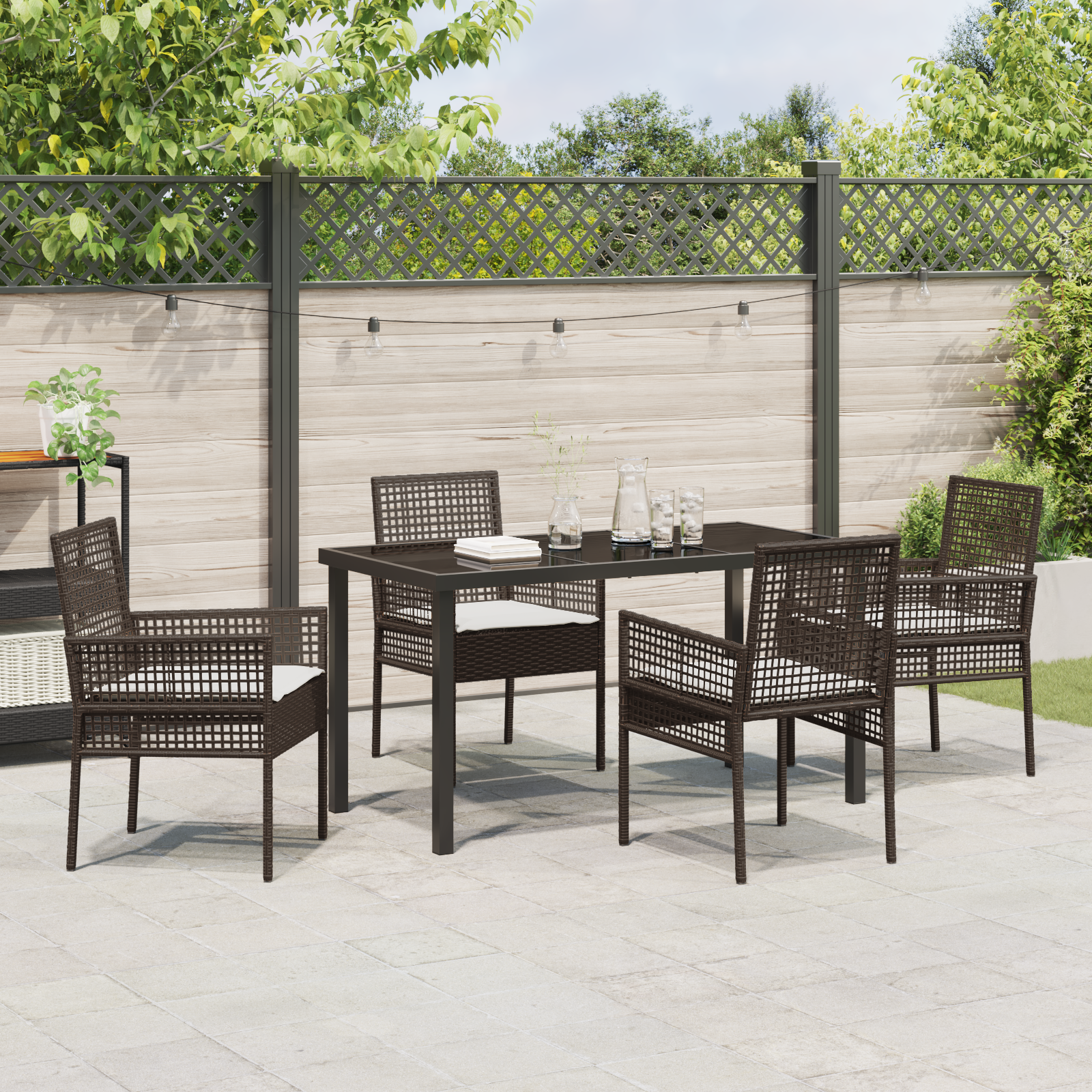 Hage Spisegruppe med pute 5 pcs Brun Poly rattan