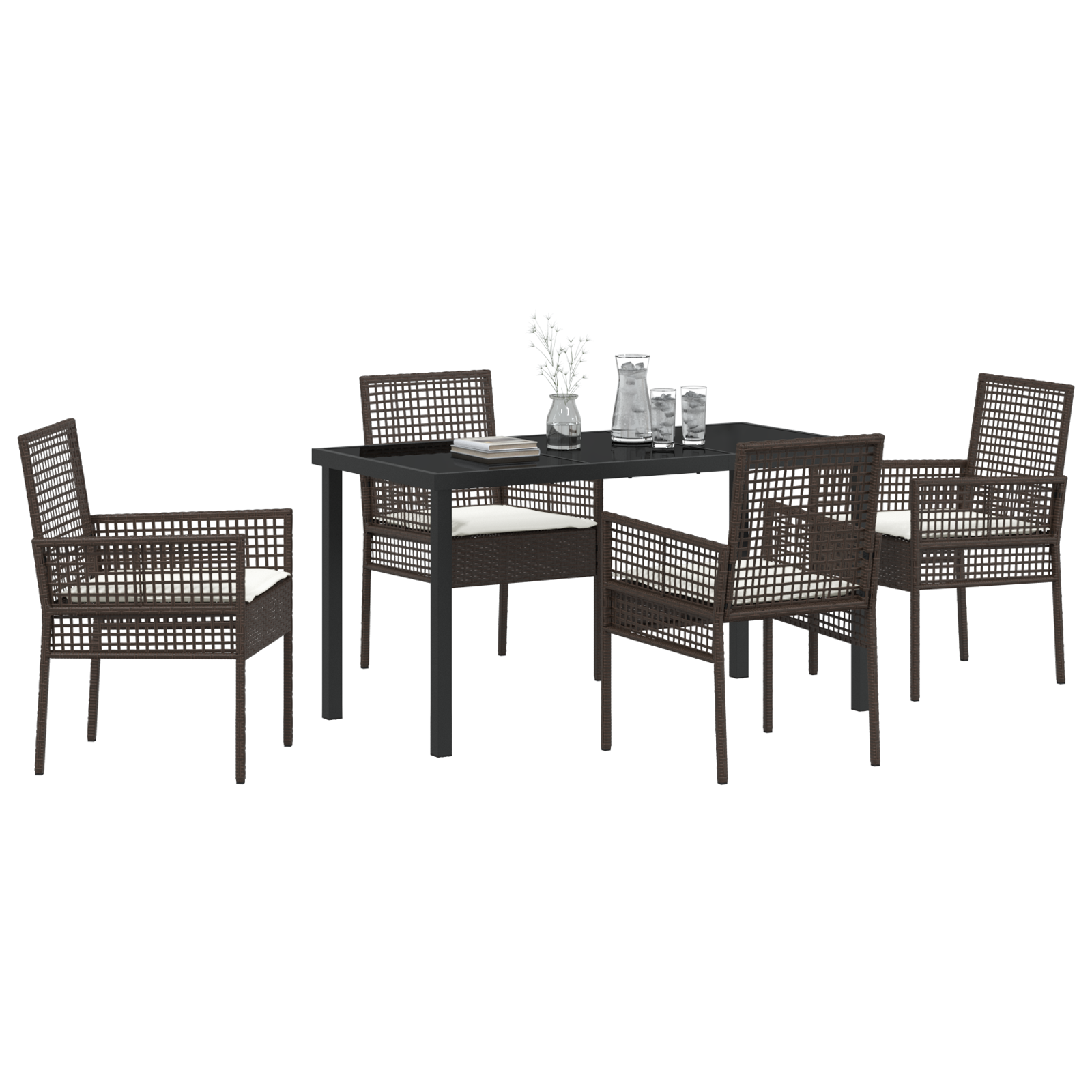 Hage Spisegruppe med pute 5 pcs Brun Poly rattan