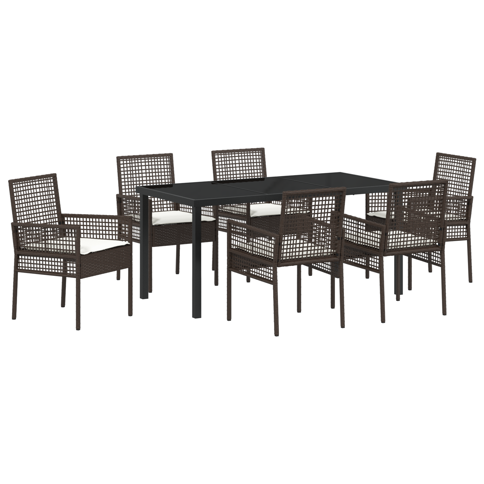 Hage Spisegruppe med pute 7 pcs Brun Poly rattan
