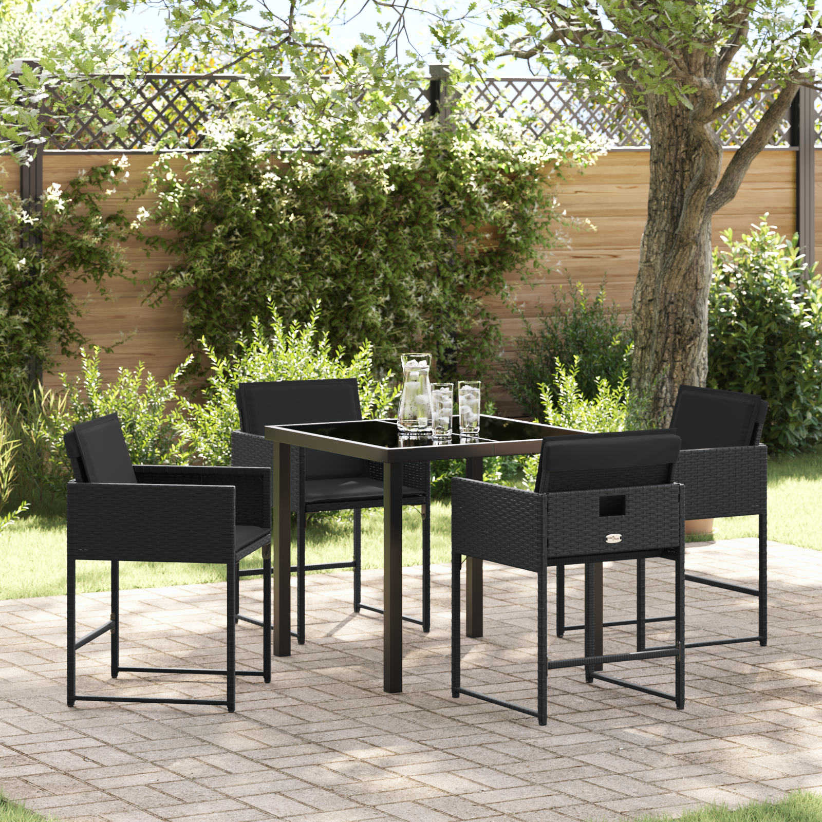 Hage Spisegruppe med pute 5 pcs Svart Poly rattan