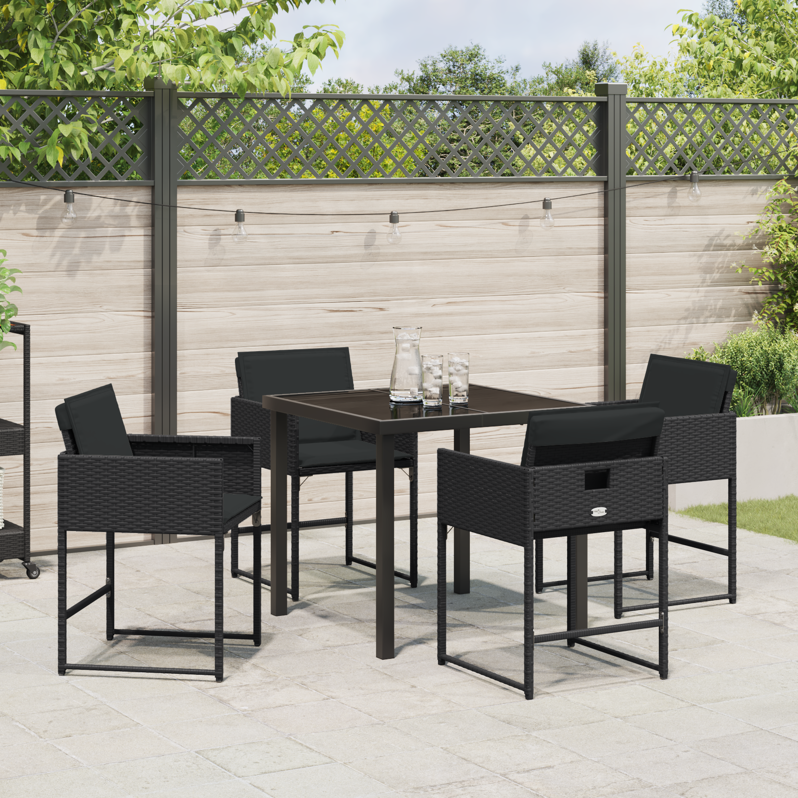 Hage Spisegruppe med pute 5 pcs Svart Poly rattan