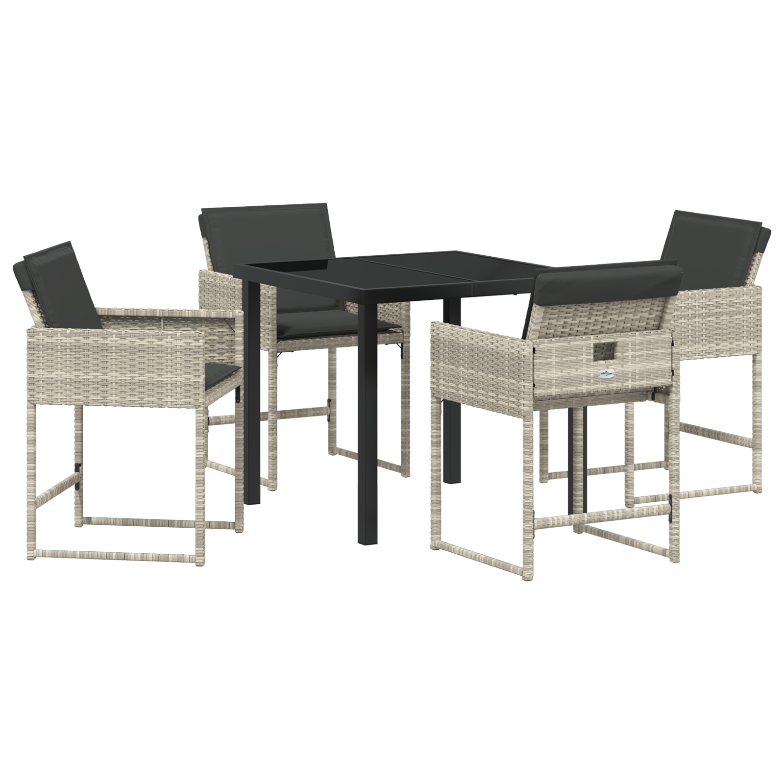 Hage Spisegruppe med pute 5 pcs Lysegrå Poly rattan