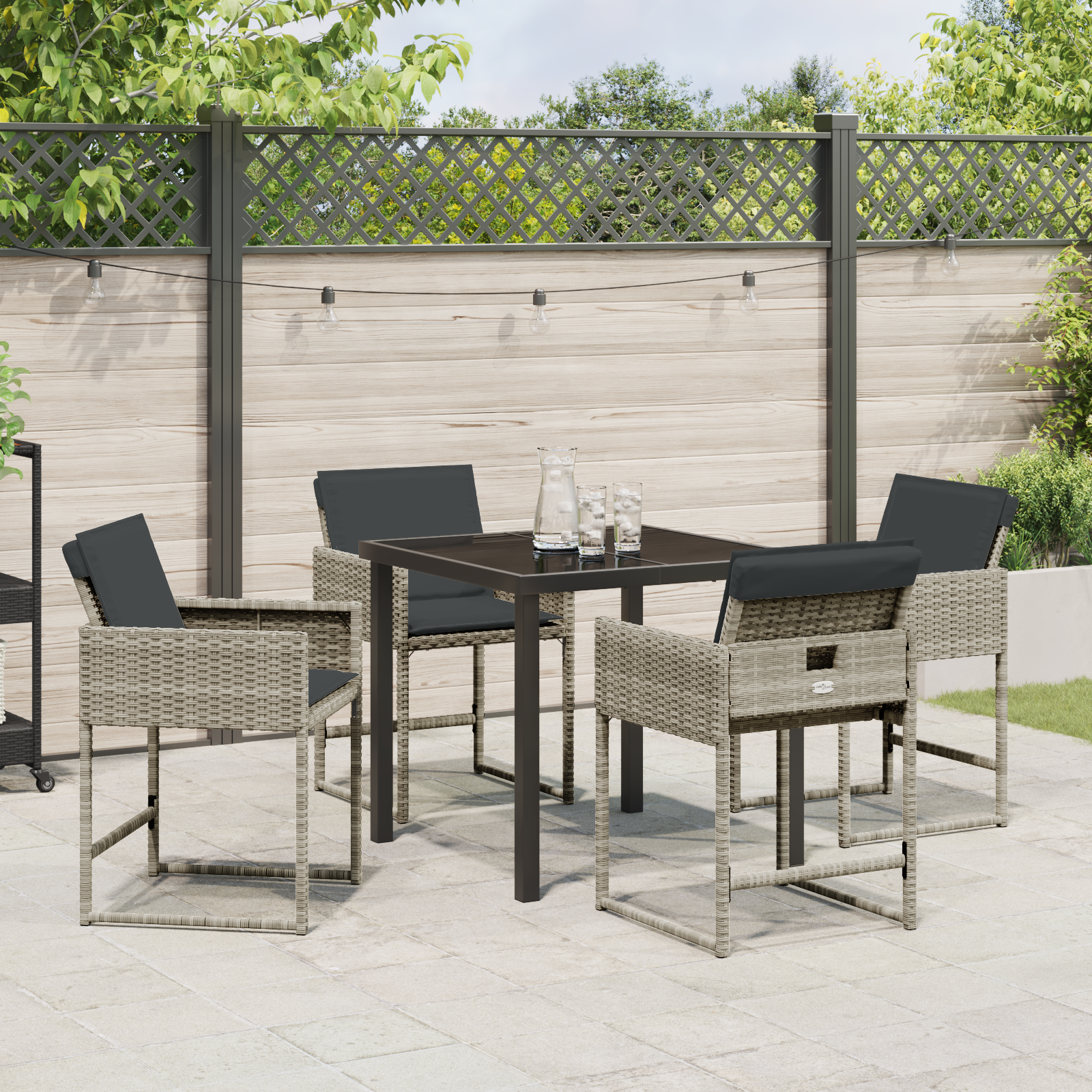 Hage Spisegruppe med pute 5 pcs Lysegrå Poly rattan