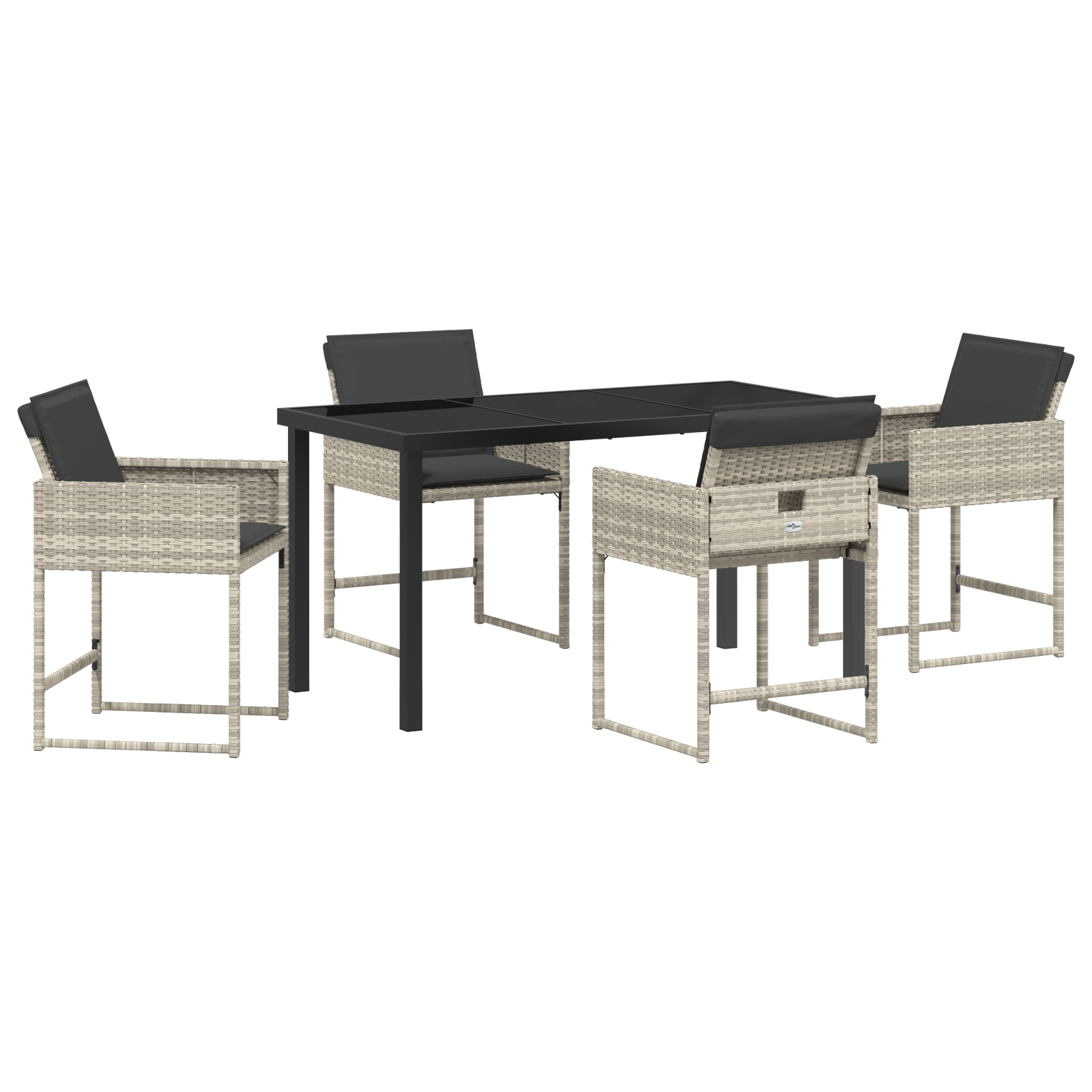 Hage Spisegruppe med pute 5 pcs Lysegrå Poly rattan