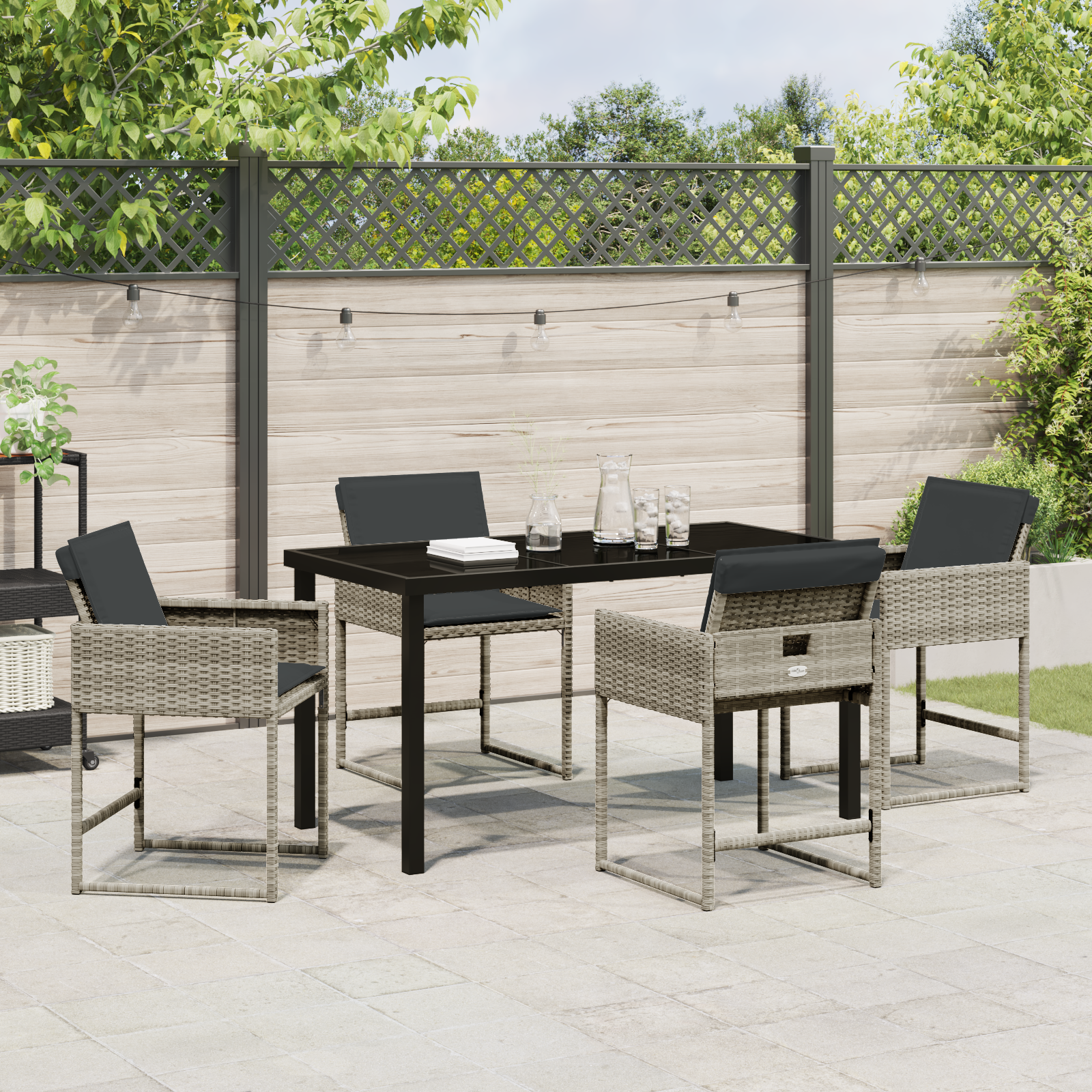 Hage Spisegruppe med pute 5 pcs Lysegrå Poly rattan