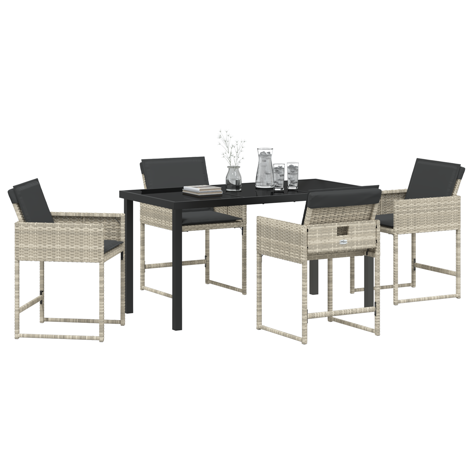 Hage Spisegruppe med pute 5 pcs Lysegrå Poly rattan