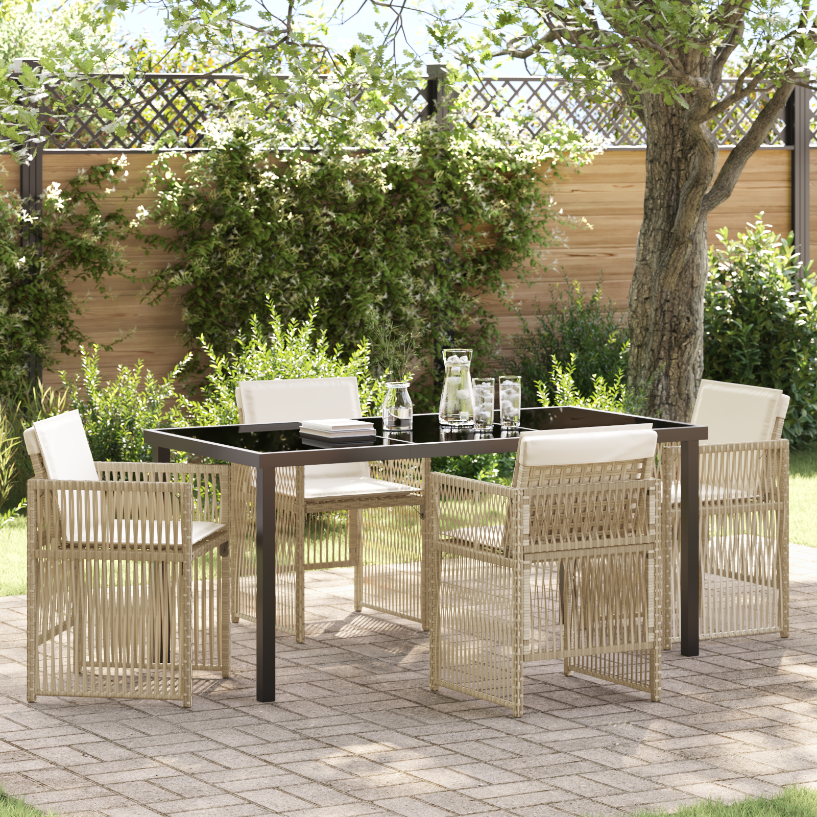 Hage Spisegruppe 5 pcs Beige Poly rattan