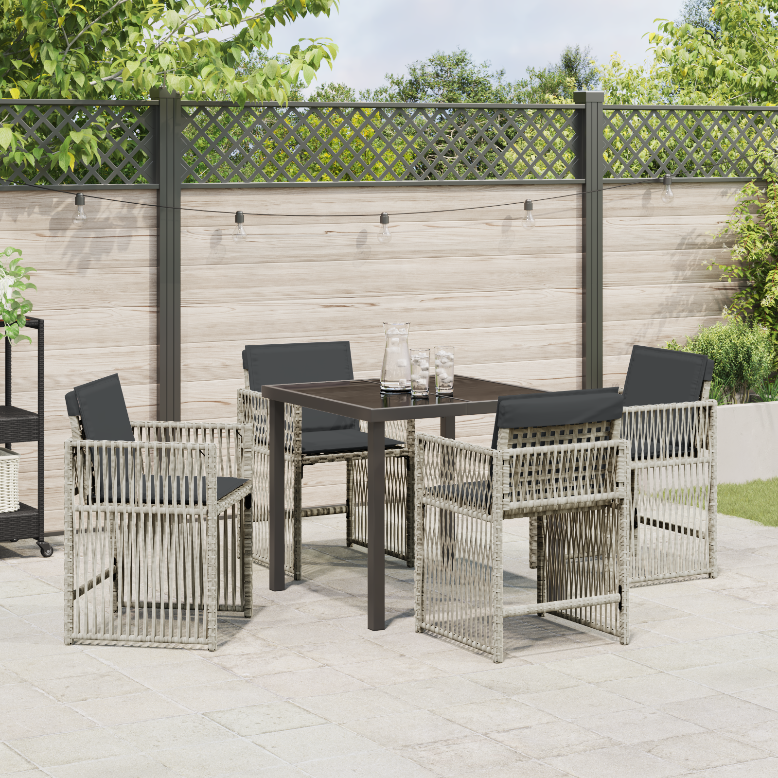 Hage Spisegruppe 5 pcs Lysegrå Poly rattan