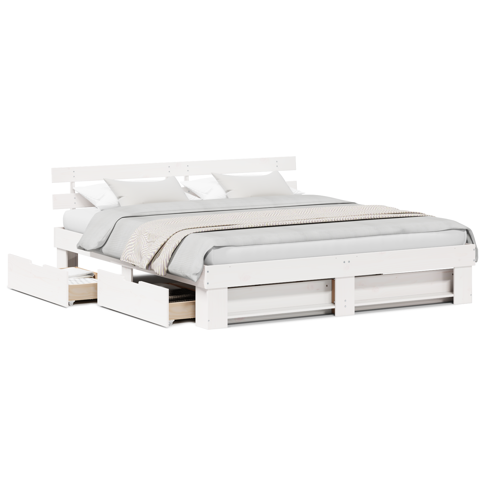 Sengestamme med hodegjerde Hvit 200 x 200 cm Massiv furu