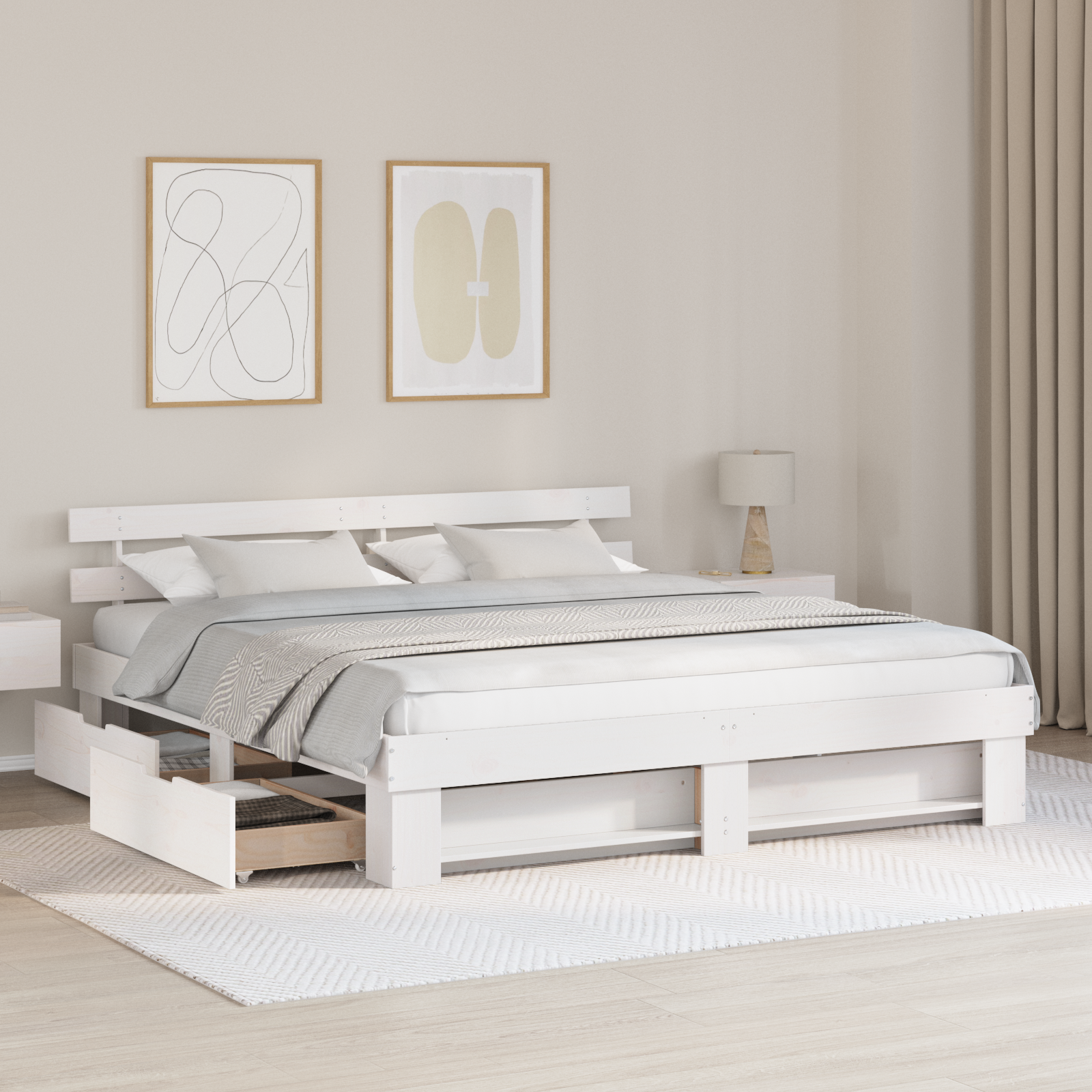 Sengestamme med hodegjerde Hvit 200 x 200 cm Massiv furu