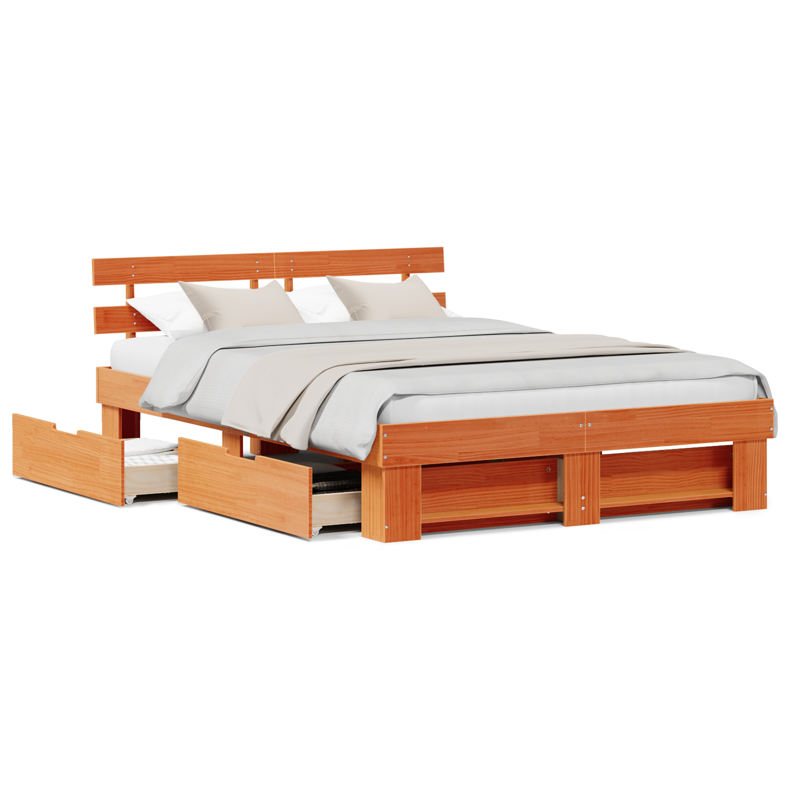 Sengestamme med hodegjerde Vokset Brun 160 x 200 cm Massiv furu