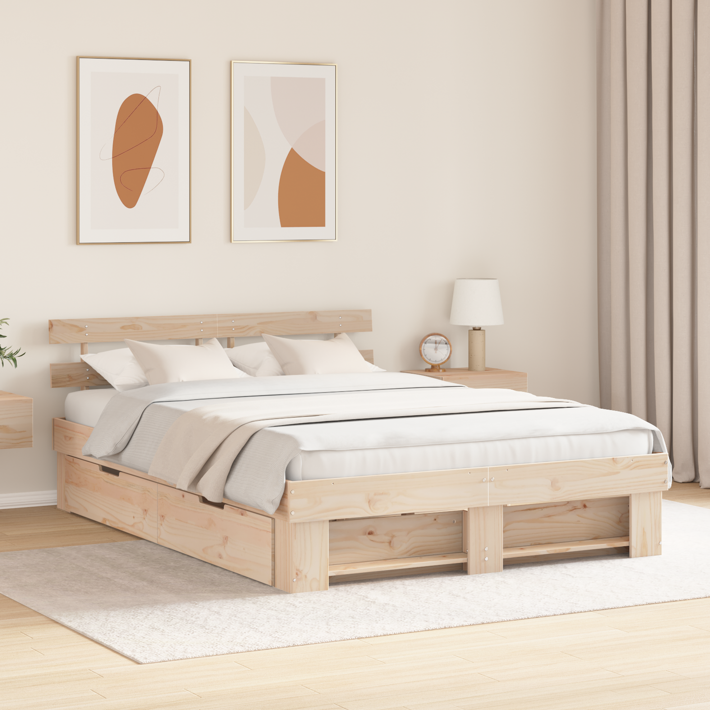 Sengestamme med hodegjerde Brun 150 x 200 cm Massiv furu