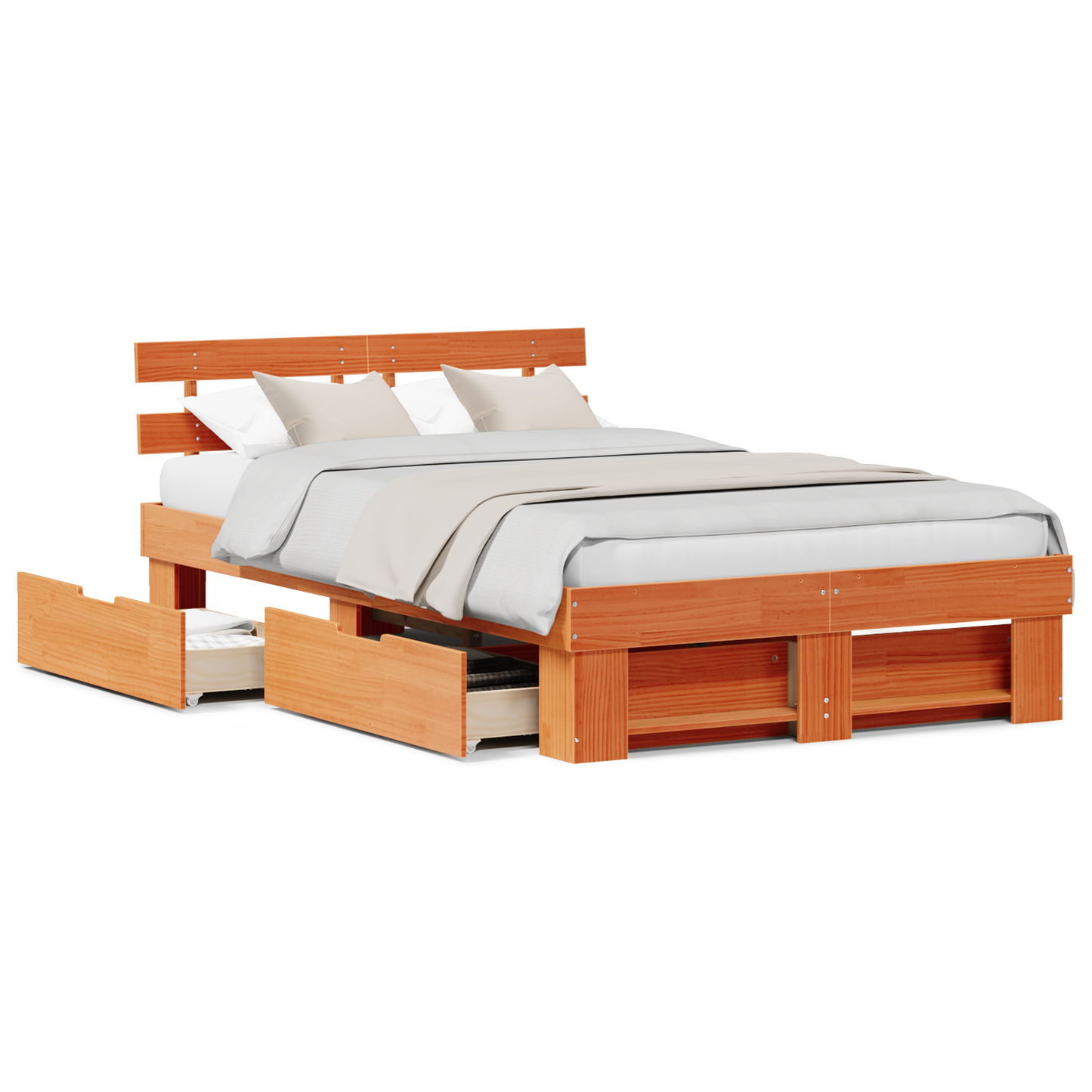 Sengestamme med hodegjerde Vokset Brun 135 x 190 cm Massiv furu