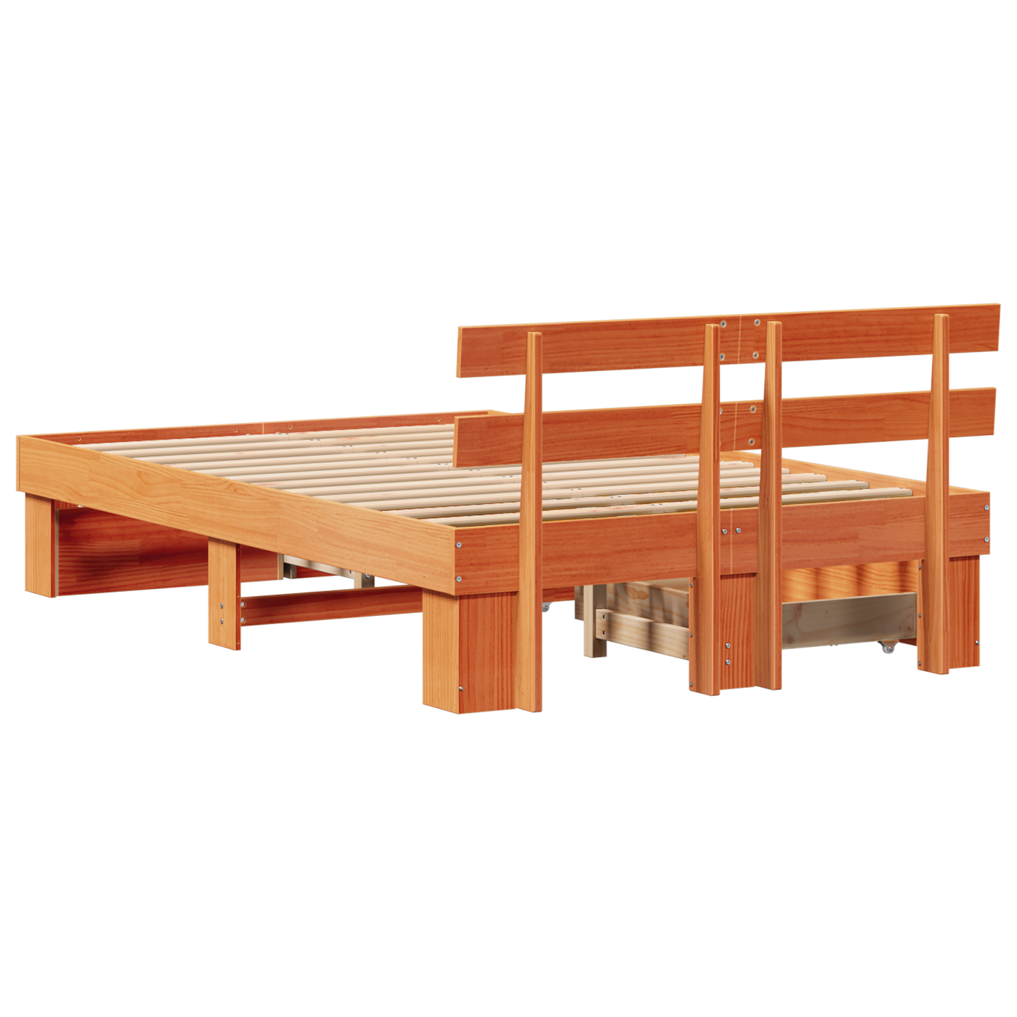 Sengestamme med hodegjerde Vokset Brun 135 x 190 cm Massiv furu