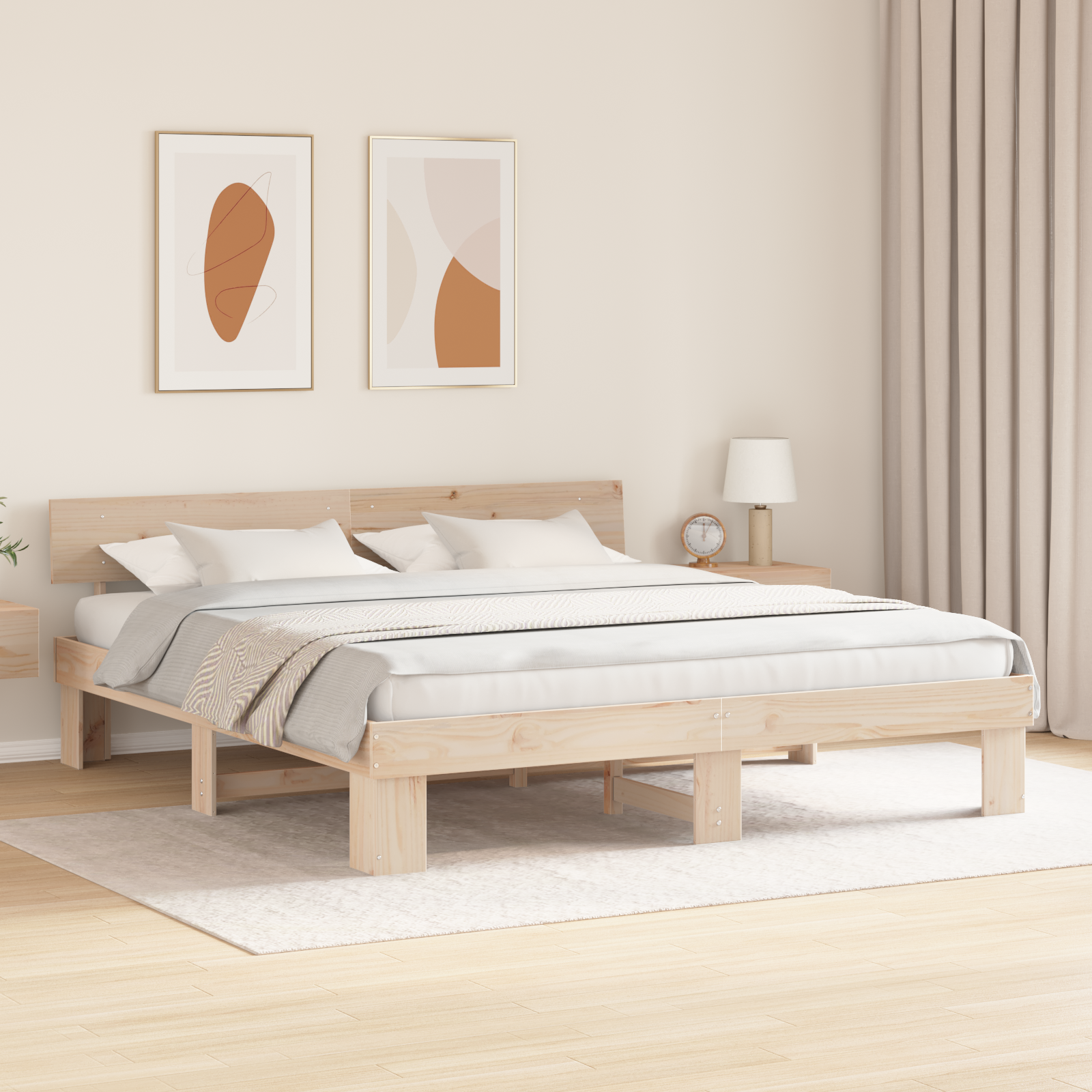 Sengestamme med hodegjerde Brun 200 x 200 cm Massiv furu