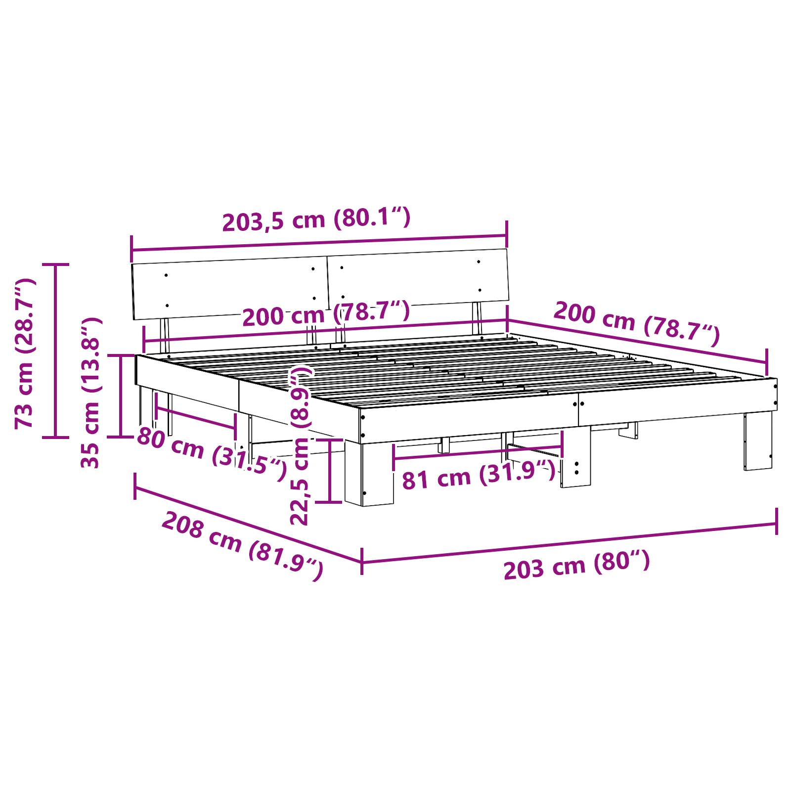 Sengestamme med hodegjerde Brun 200 x 200 cm Massiv furu