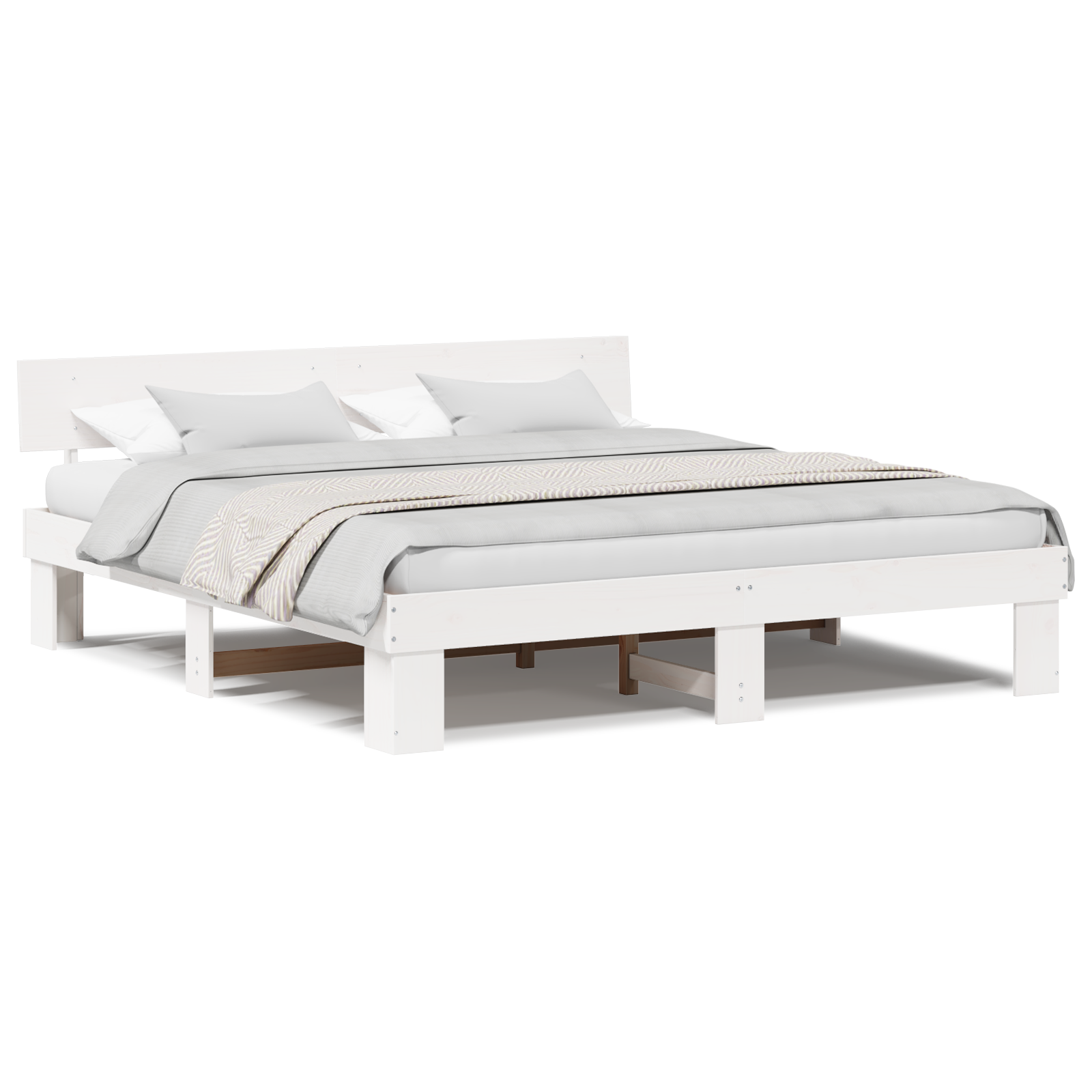 Sengestamme med hodegjerde Hvit 200 x 200 cm Massiv furu