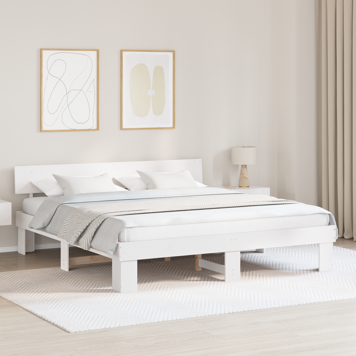Sengestamme med hodegjerde Hvit 200 x 200 cm Massiv furu