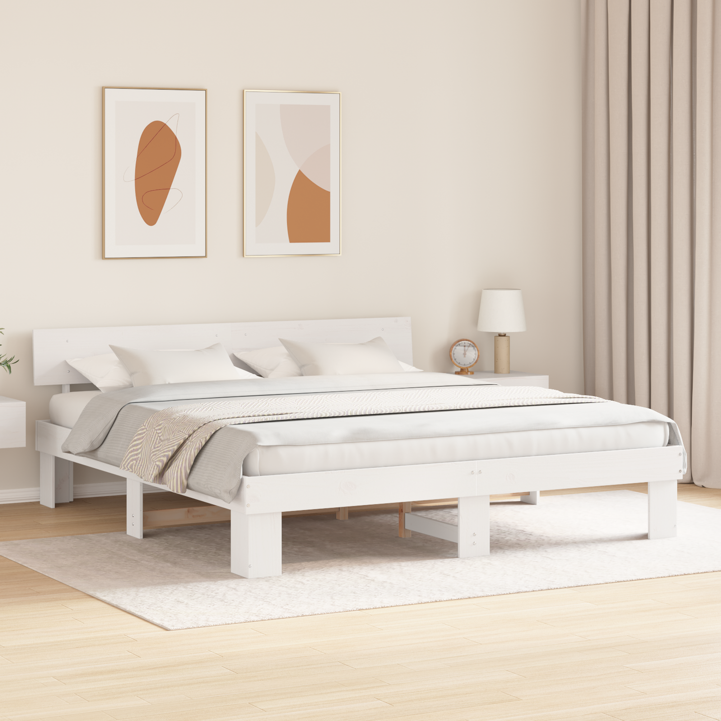 Sengestamme med hodegjerde Hvit 200 x 200 cm Massiv furu