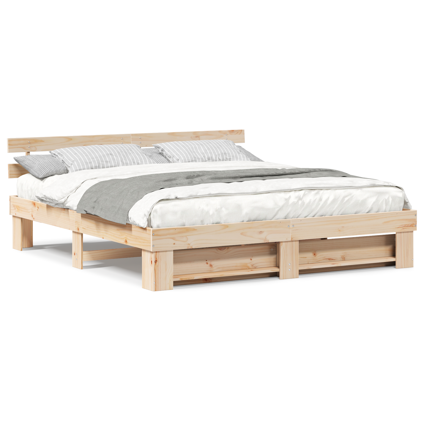 Sengestamme med hodegjerde Brun 200 x 200 cm Massiv furu